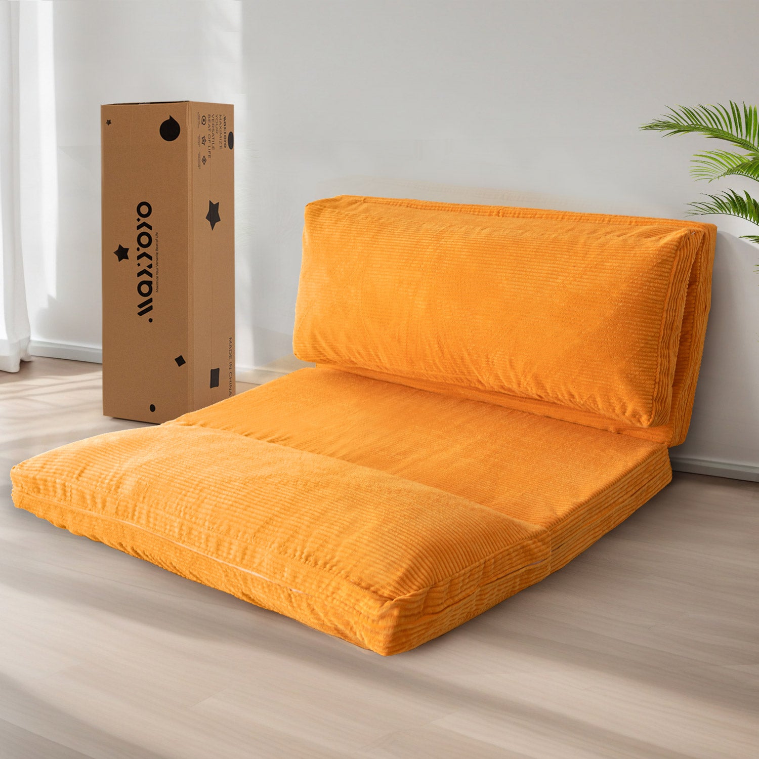 MAXYOYO Bean Bag Sofa Bed - Foldable Corduroy Floor Sofa with Washable Cover in Orange | Perfect for Living Room, Bedroom, Dorm & Game Room Relaxation
