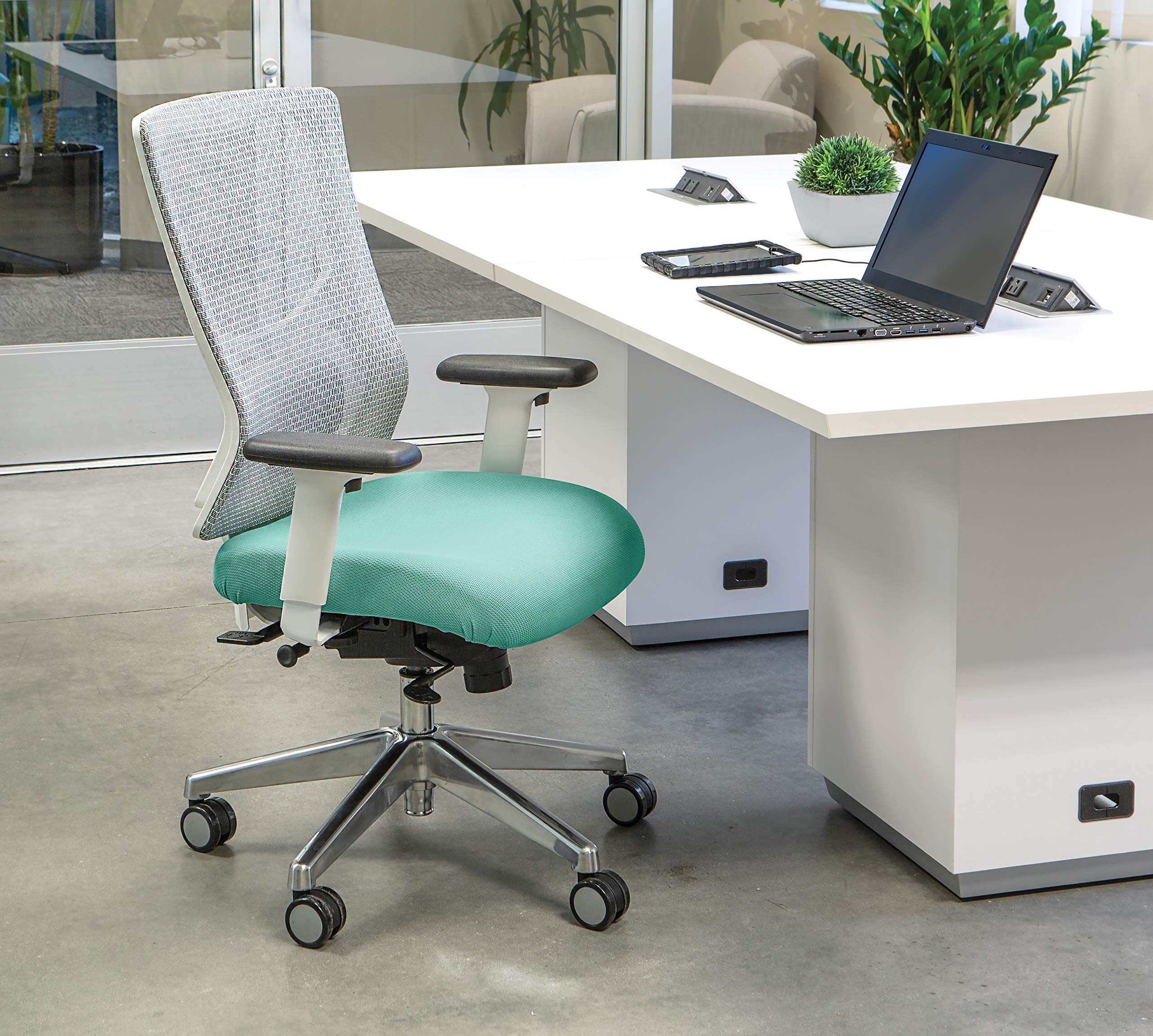 Office Star ProGrid High-Back Ergonomic Office Chair - Adjustable Mesh Back with Lumbar Support & Padded Seat, Jade Fabric - Perfect for Home Office, Executive Desk & Computer Workstations