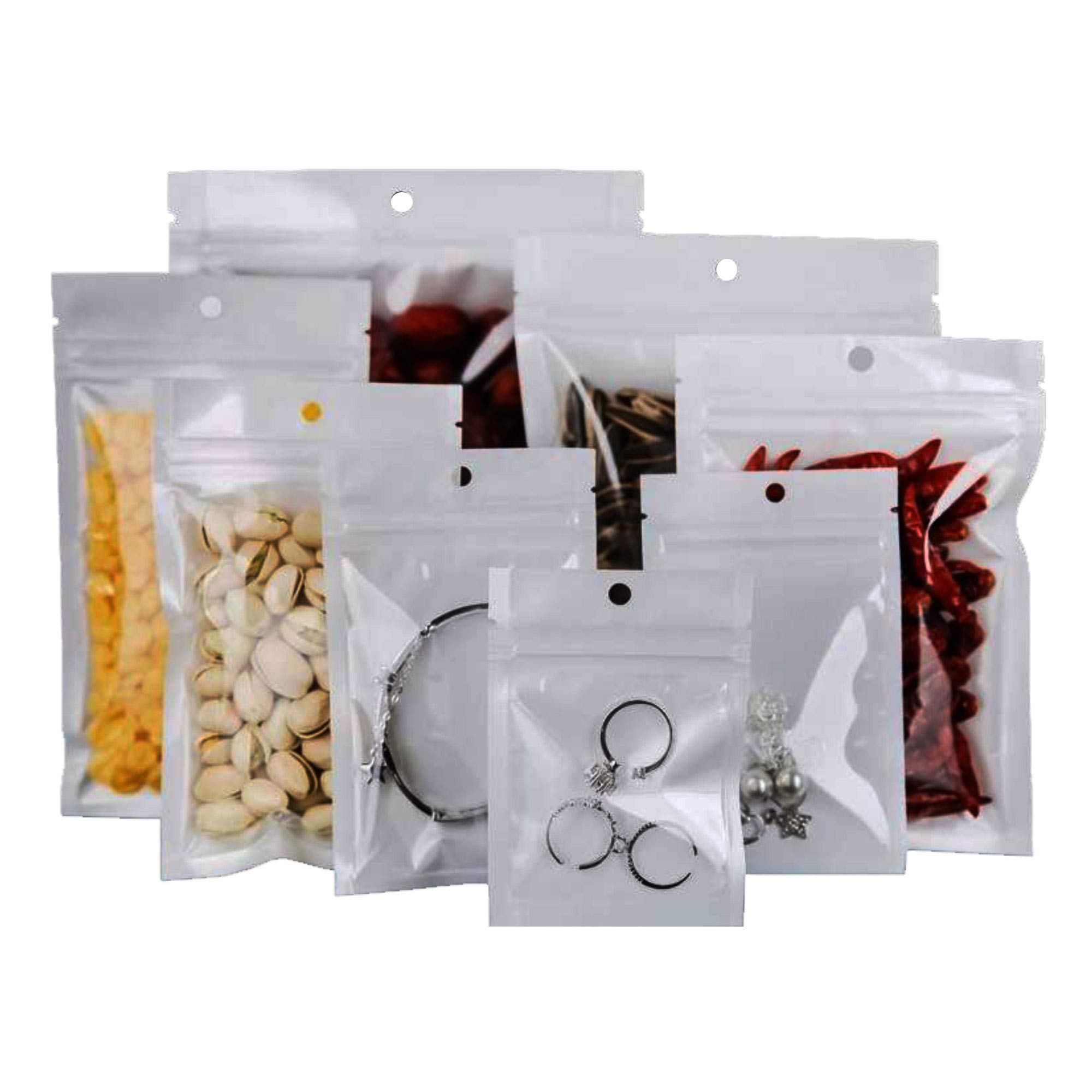 100-Pack White Clear Resealable Plastic Food Storage Bags - 6x10cm (2.3x3.9inch) Flat Mylar Ziplock Bags for Coffee, Nuts, Candy, Jewelry & Snacks - Perfect for Home Kitchen, Office Pantry & Travel Food Storage