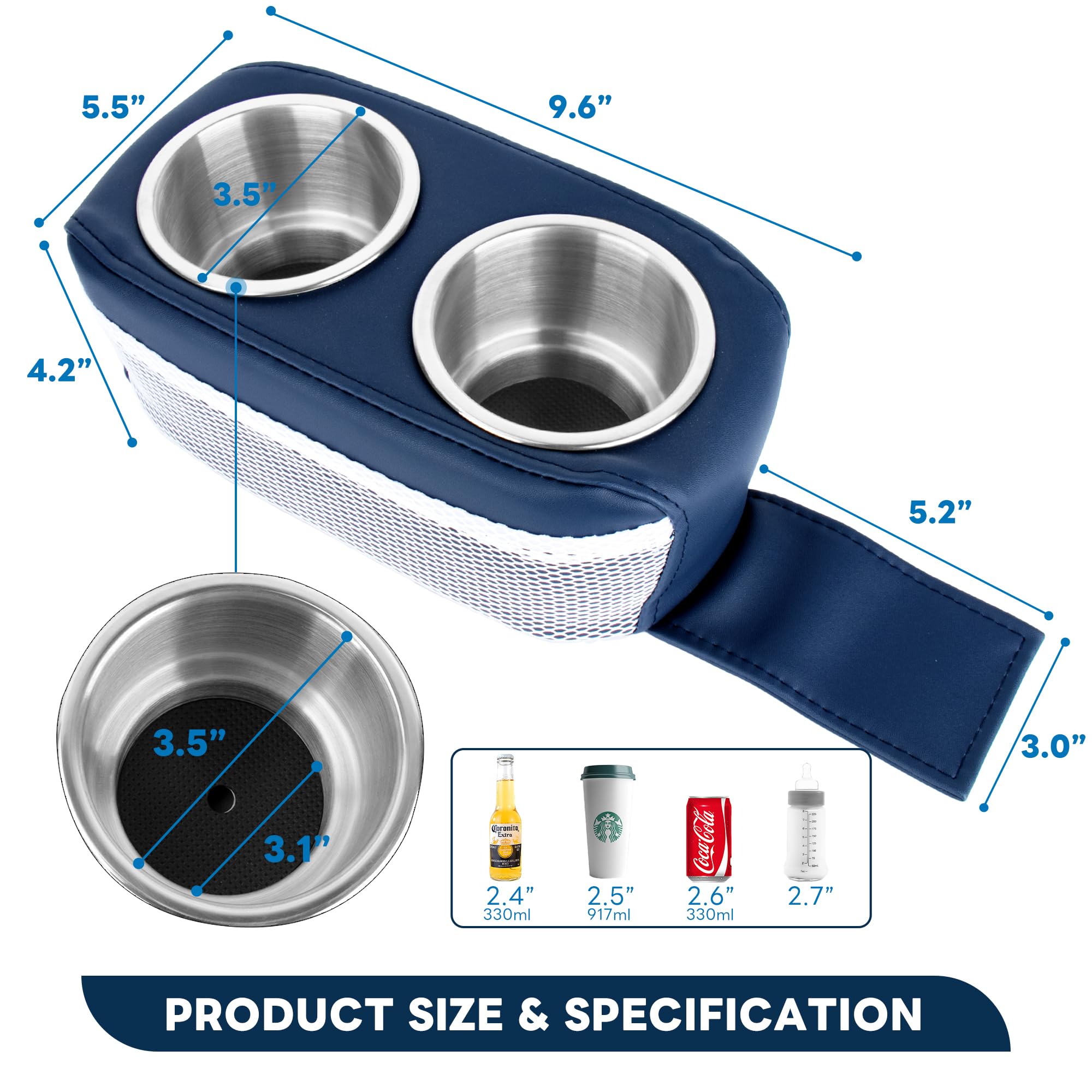 **Pontoon Boat Cup Holder - Double Drink Holder for Boat Seats, RV Couch & Car Back Seat | Portable Beverage & Phone Holder (Blue) | Perfect for Boating, Camping & Road Trips**