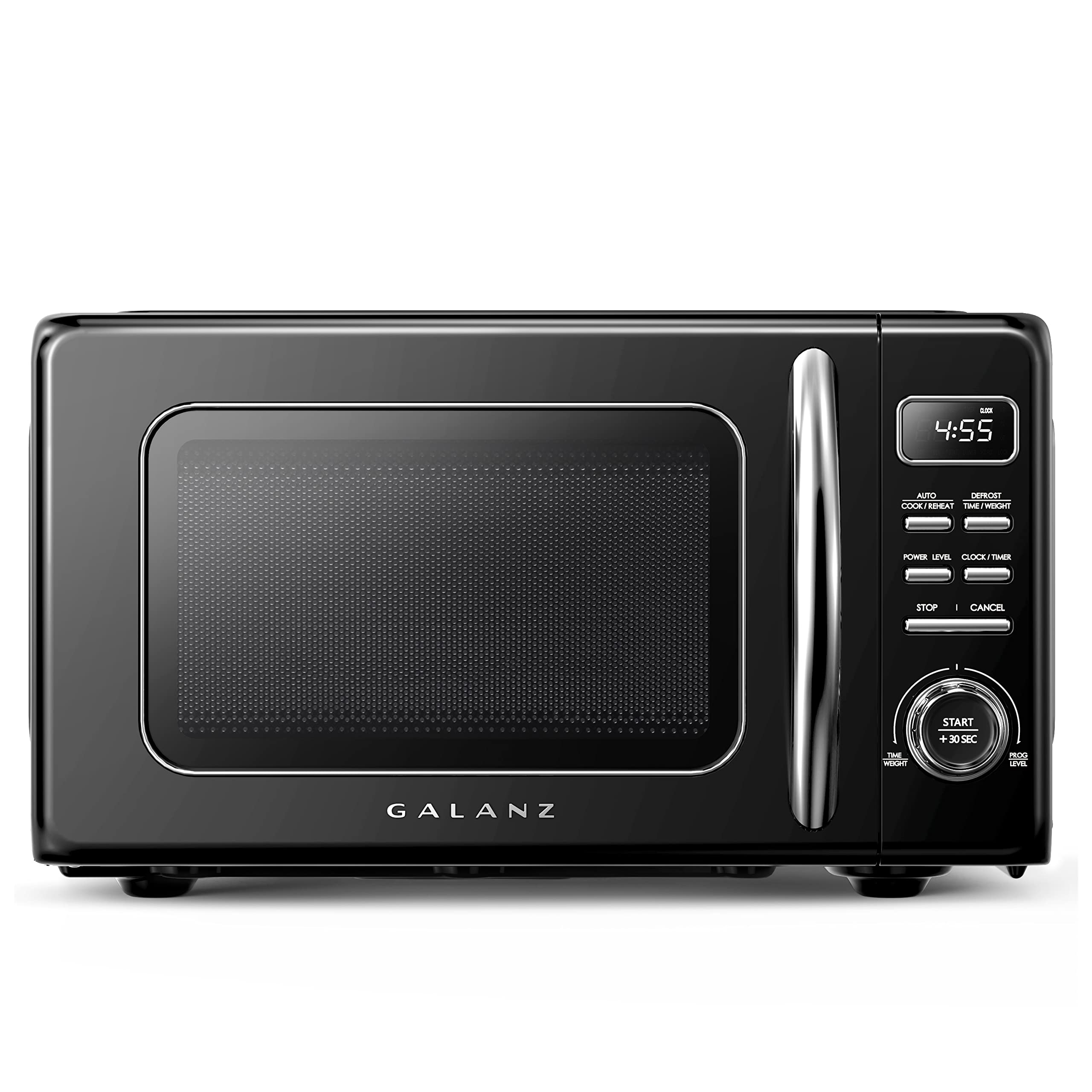 Galanz GLCMKZ07BKR07 0.7 cu ft Retro Black Countertop Microwave Oven - Auto Cook, Reheat, Defrost & Quick Start Functions, Easy Clean Glass Turntable, Pull Handle - Perfect for Small Kitchens, Dorms & Office Break Rooms