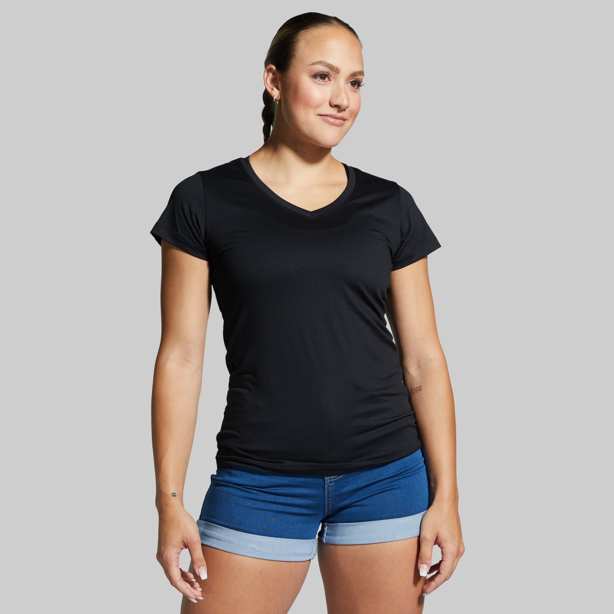 Women's Athleisure Short Sleeve V-Neck T-Shirt - Soft Stretch Casual Tee (Black) | Perfect for Yoga, Gym Workouts & Everyday Wear