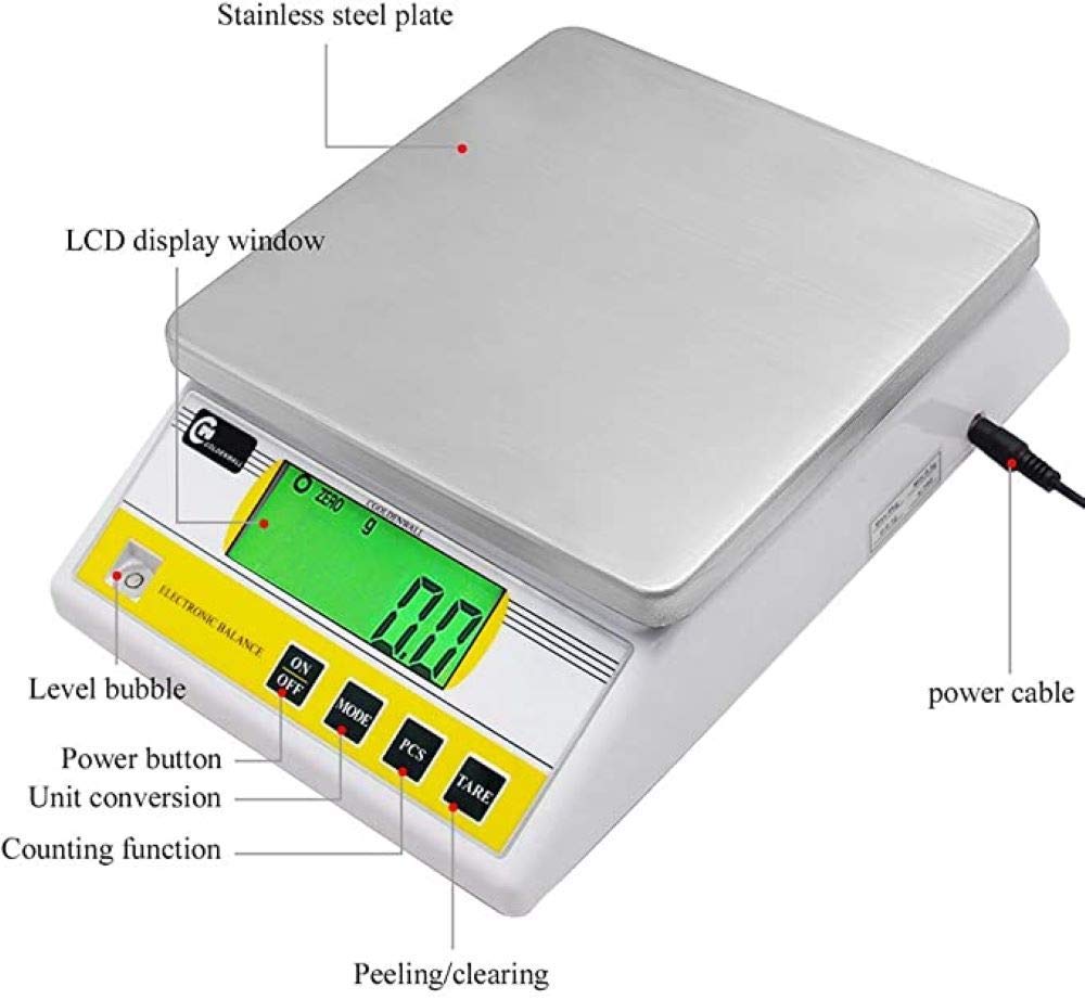 CGOLDENWALL 5000g x 0.1g Digital Precision Electronic Balance Scale - Laboratory, Industrial & Jewelry Weighing with Multi-Units (g/ct/lb/oz/DWT/tl) - Perfect for Lab Experiments, Gold Weighing & Small Business Packaging