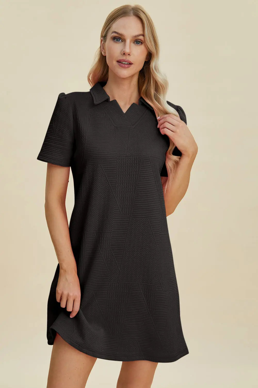 Double Take Full Size Textured Short Sleeve Dress for Women - Casual Summer Flowy Dress for Beach, Vacation & Everyday Wear
