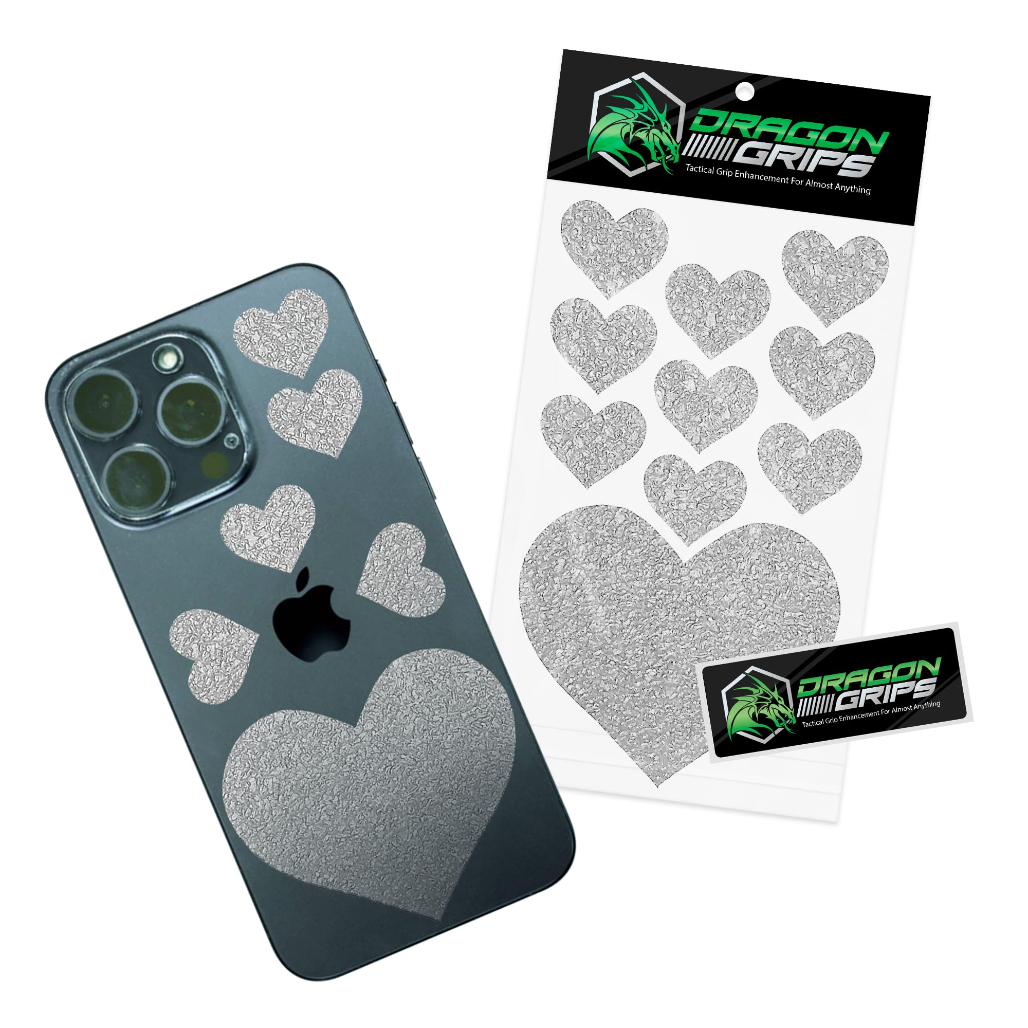 Dragon Grips Tactical Non-Slip Grip Tape Heart Stickers - 10 Pcs Clear Textured Rubber Grip Decals for Tablet, iPad, Laptop & Cell Phone - Self-Adhesive Multi-Purpose Grip Tape for Enhanced Grip and Style in Home, Office, and Outdoor Use