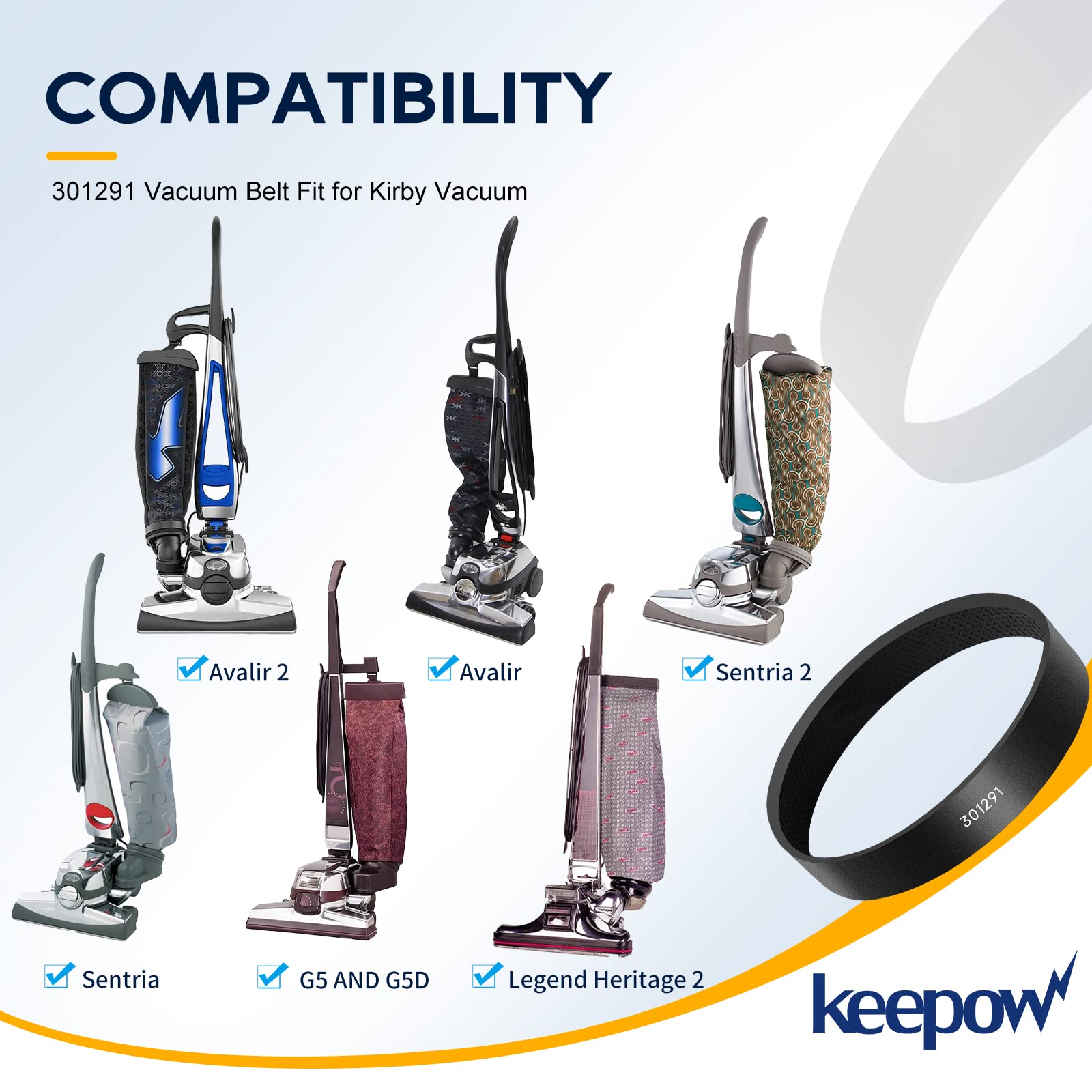 KEEPOW 301291 Kirby Vacuum Belt Replacement (8 Pack) - Compatible with All Generation Series Models G3 G4 G5 G6 - Durable Vacuum Cleaner Accessories for Home Cleaning & Maintenance