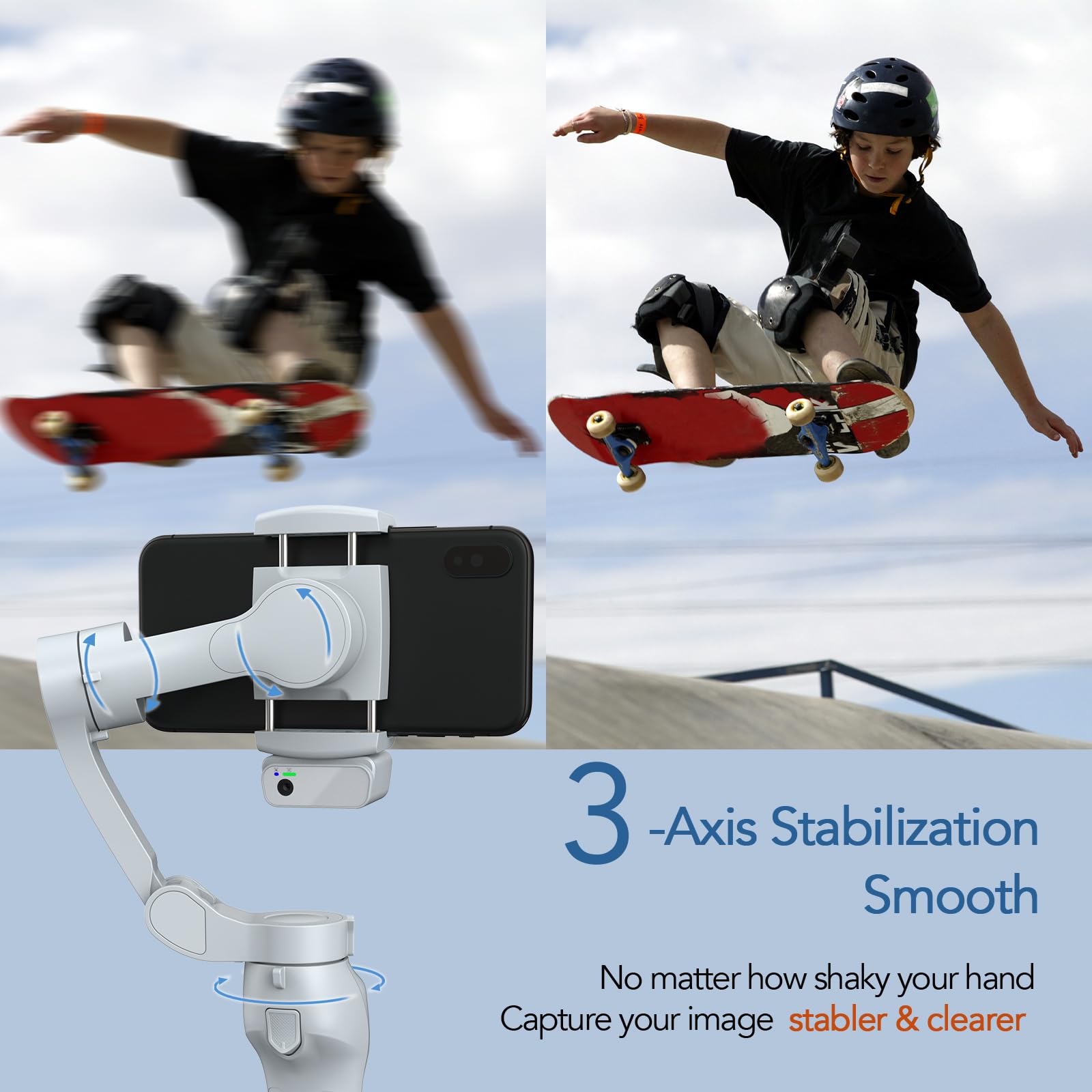 3-Axis Magnetic AI Smartphone Gimbal Stabilizer with Fill Light - Active Tracker for Android & iPhone - Perfect for TikTok, YouTube Vlogging, Video Recording & Content Creation