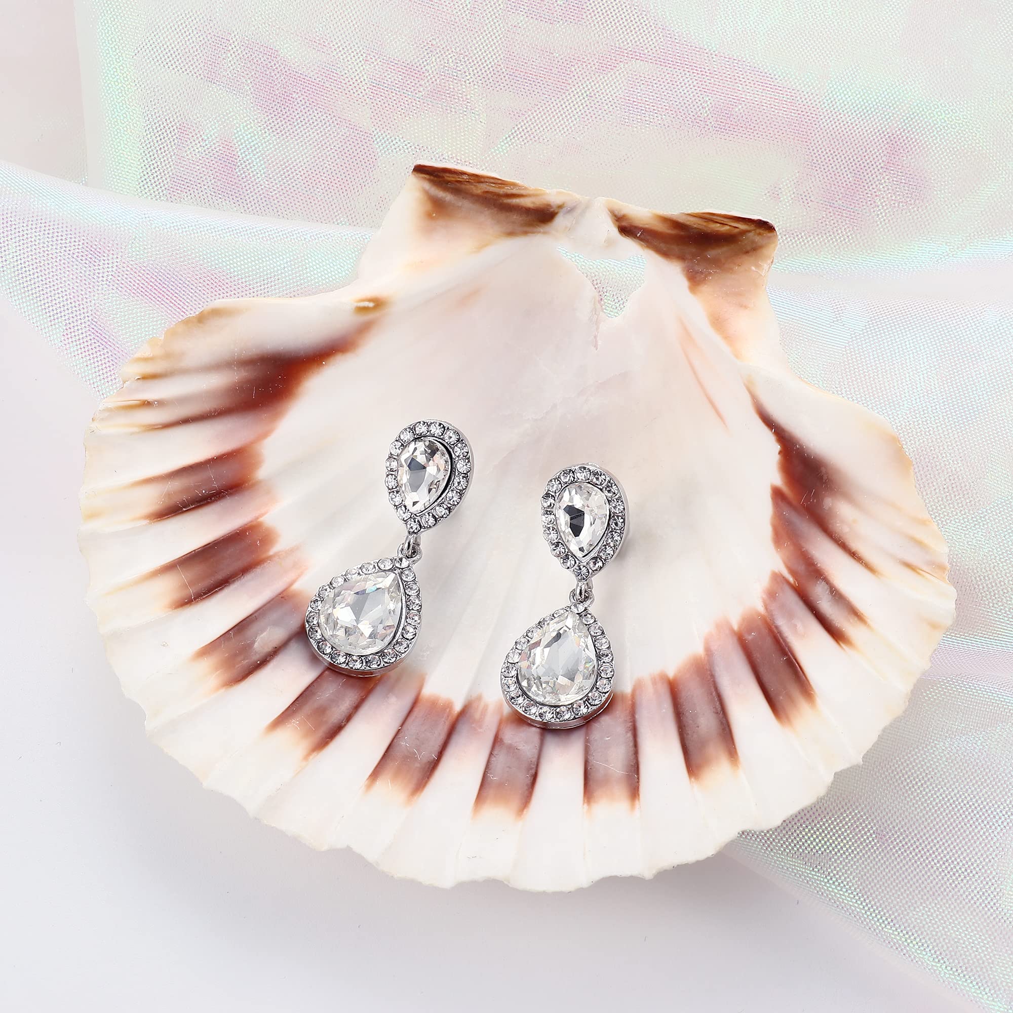 THUNARAZ 4 Pairs Silver Clip-On Earrings for Women - Sparkly Rhinestone Tassel Chandelier Dangle Earrings | Non-Pierced Prom Jewelry Set for Brides & Bridesmaids | Perfect for Weddings, Parties & Special Occasions