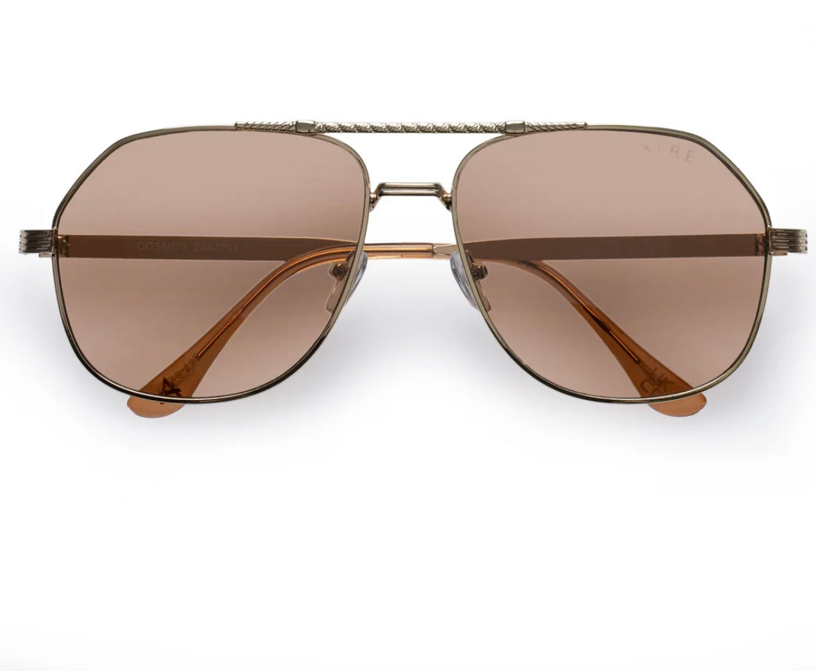 Cosmos Sunglasses for Women & Men - Bright Gold Frame with Tan Tint Lenses - UV Protection Fashion Shades for Beach, Driving & Outdoor Activities