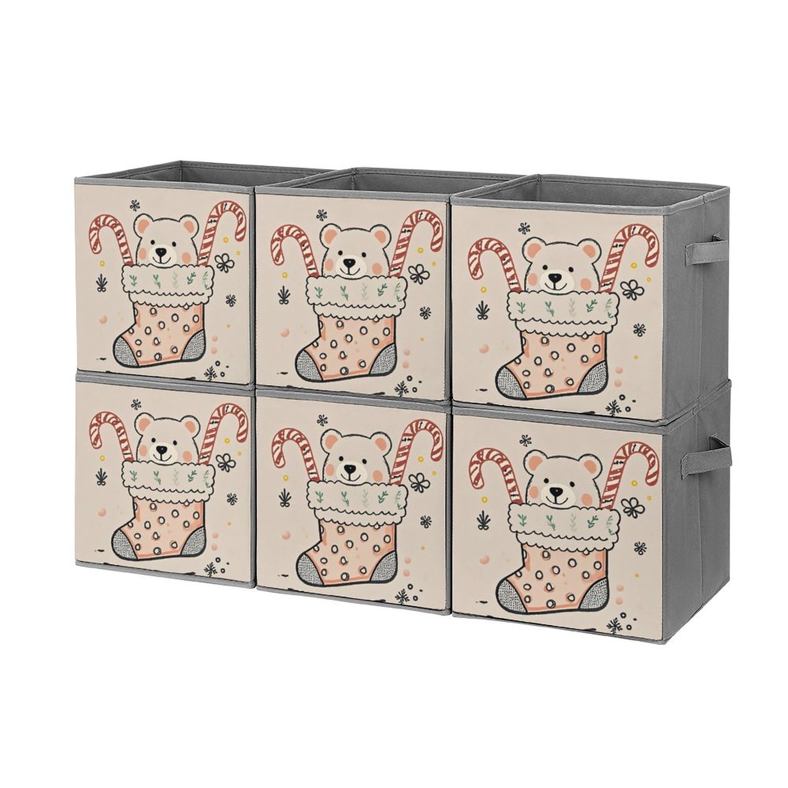 6-Pack Foldable Storage Bins with Bear Print - Large Capacity Fabric Storage Boxes with Handles for Home Organization, Playroom, Office & Closet - Perfect for Toys, Books & Clothes Storage