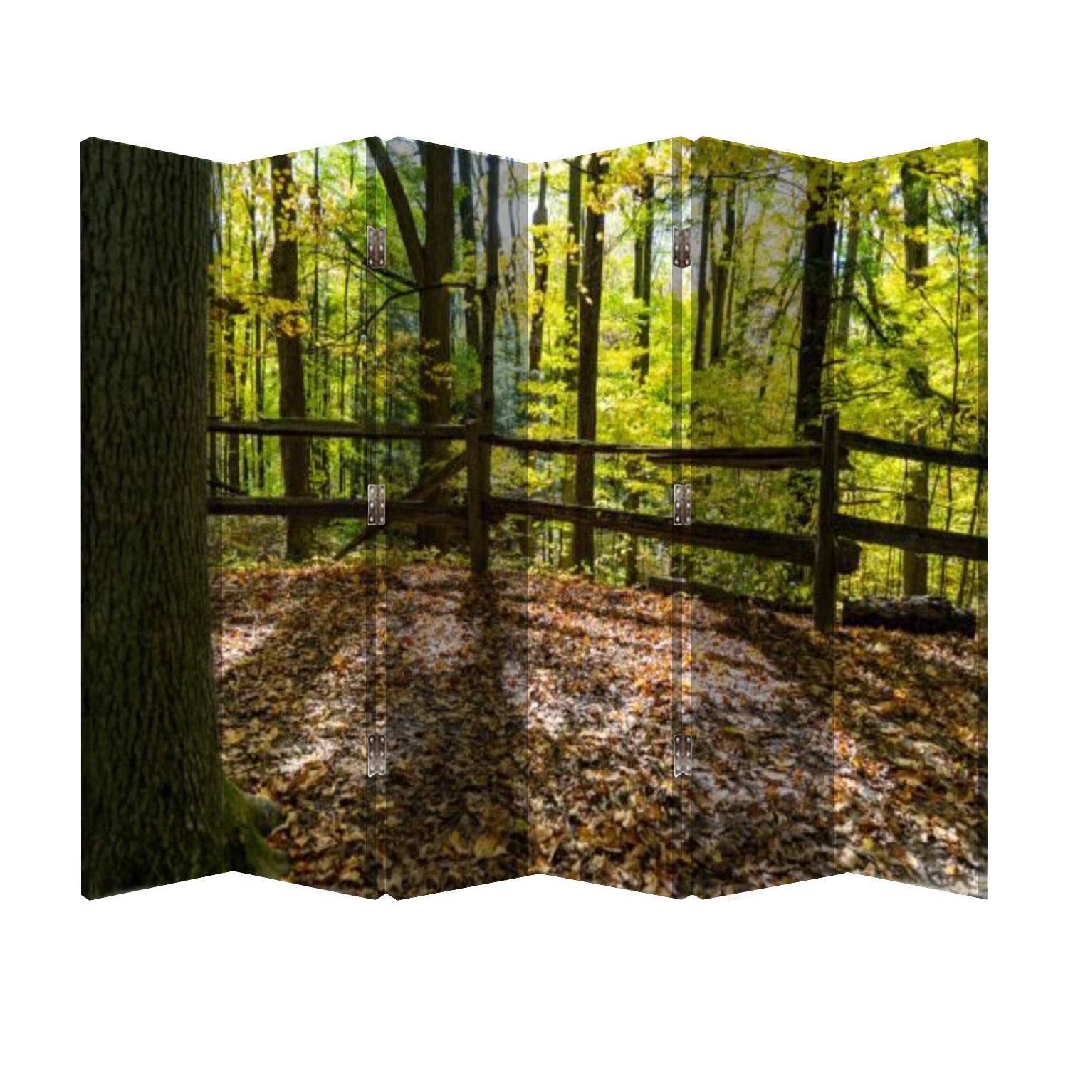 6-Panel Wooden Folding Room Divider with Autumn Leaf Canvas - Office Privacy Screen, Wall Partition for Home & Workspace | Perfect for Creating Private Spaces in Bedrooms, Living Rooms, and Open-Plan Offices