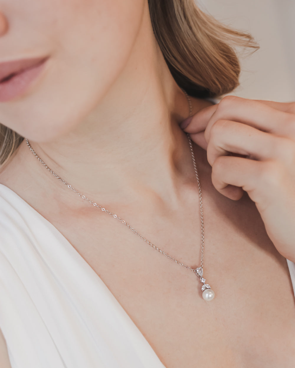 Kelsey Pearl Drop Bridesmaid Jewelry Set - Elegant Pearl Necklace & Earrings for Wedding Party, Bridal Shower, Formal Events & Special Occasions