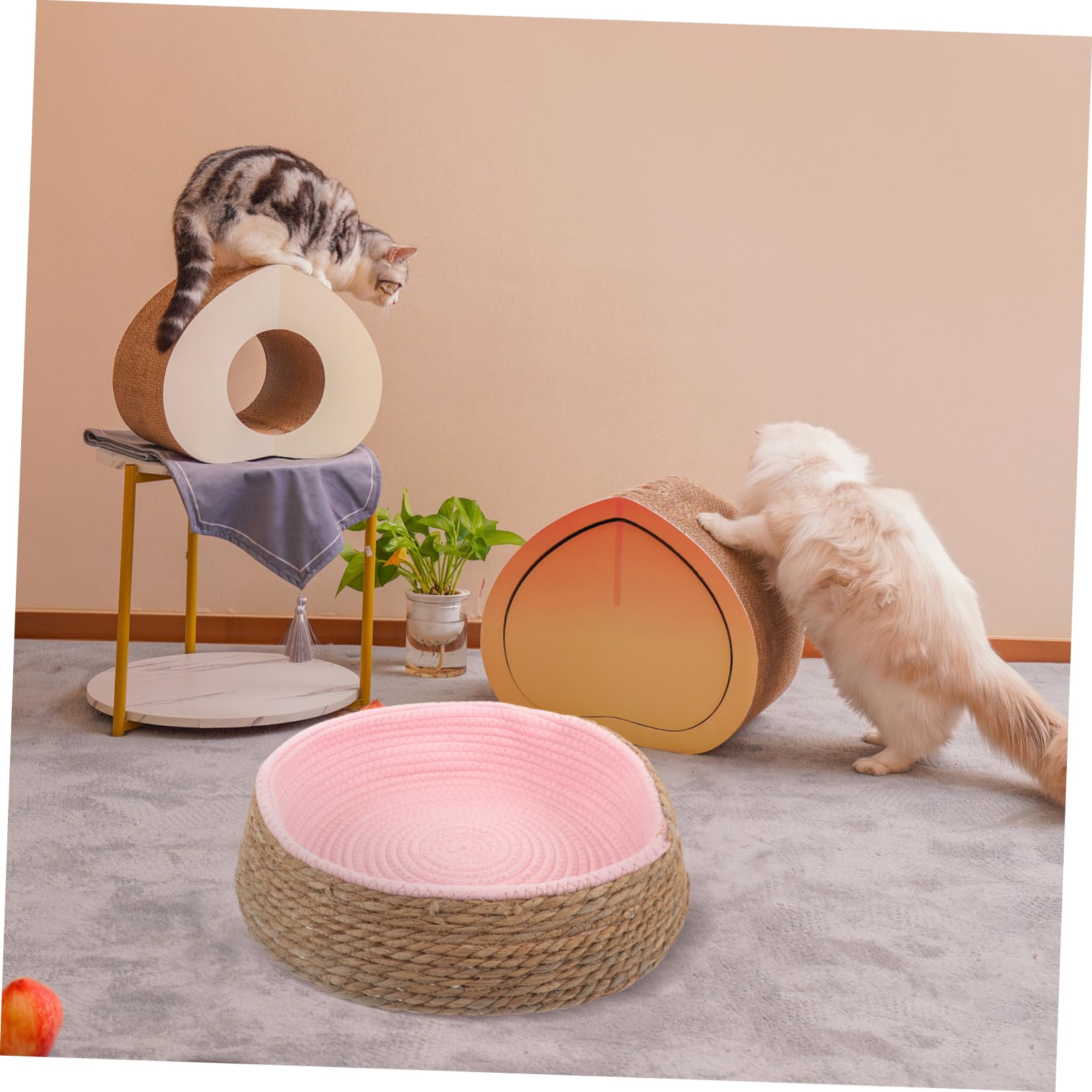 Balacoo Rattan Round Pet Bed - Soft Cushion Dog & Cat Bed for Small Pets, Breathable Willow Wicker Basket with Washable Pad - Cozy Sleeping Nest for Home, Living Room, or Patio Use