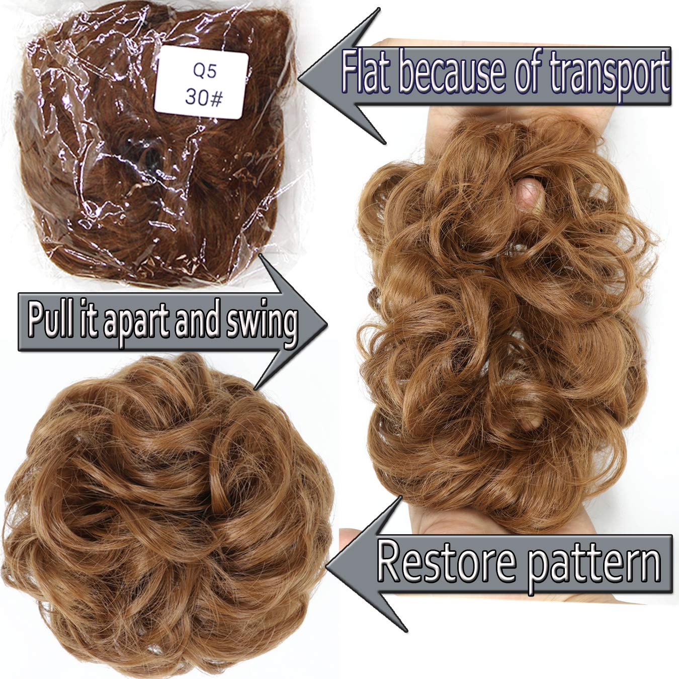 2Pcs Messy Bun Hair Piece - Curly Fake Hair Scrunchie Extension for Updos & Ponytails | Perfect for Weddings, Parties & Everyday Styling