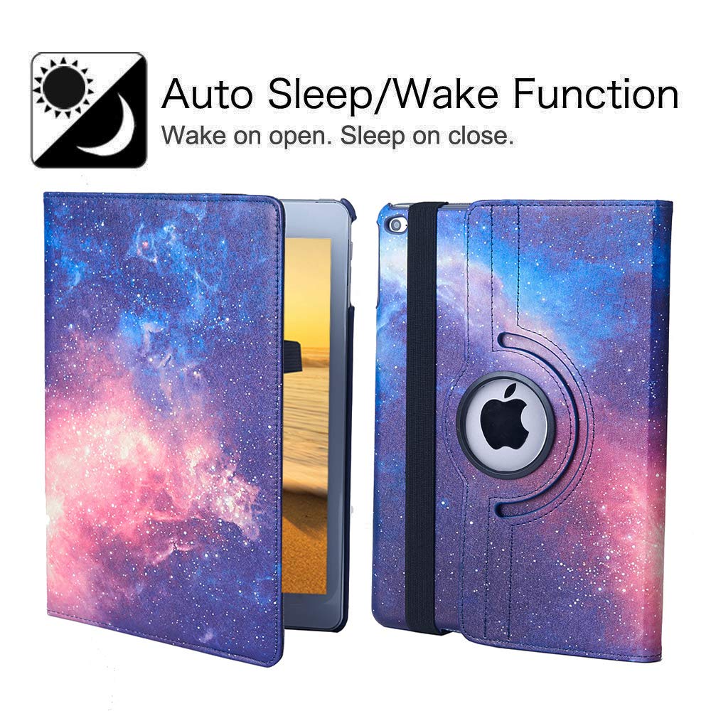 360° Rotating Stand Protective Case for iPad 9.7 inch (5th/6th Gen) & iPad Air 2 - Auto Sleep/Wake Smart Cover with Shockproof Design - Perfect for Work, Travel & Home Use (Galaxy Pattern)