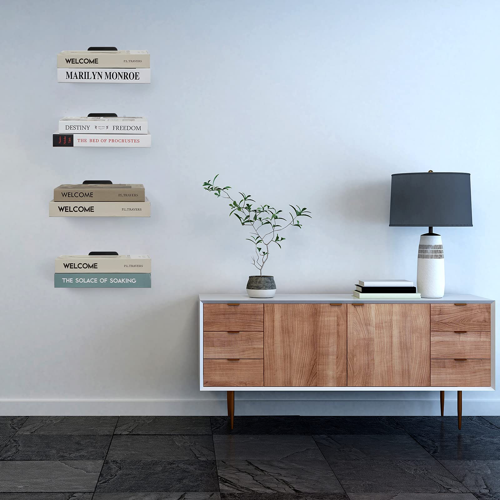 Jetec 6-Piece Invisible Floating Bookshelf Set - Heavy Duty Wall Mount Iron Book Shelves for Home, Office, Classroom & Library - Space Saving Multipurpose Wall Shelves (Black) - Perfect for Organizing Books, Decor & Displaying Collectibles