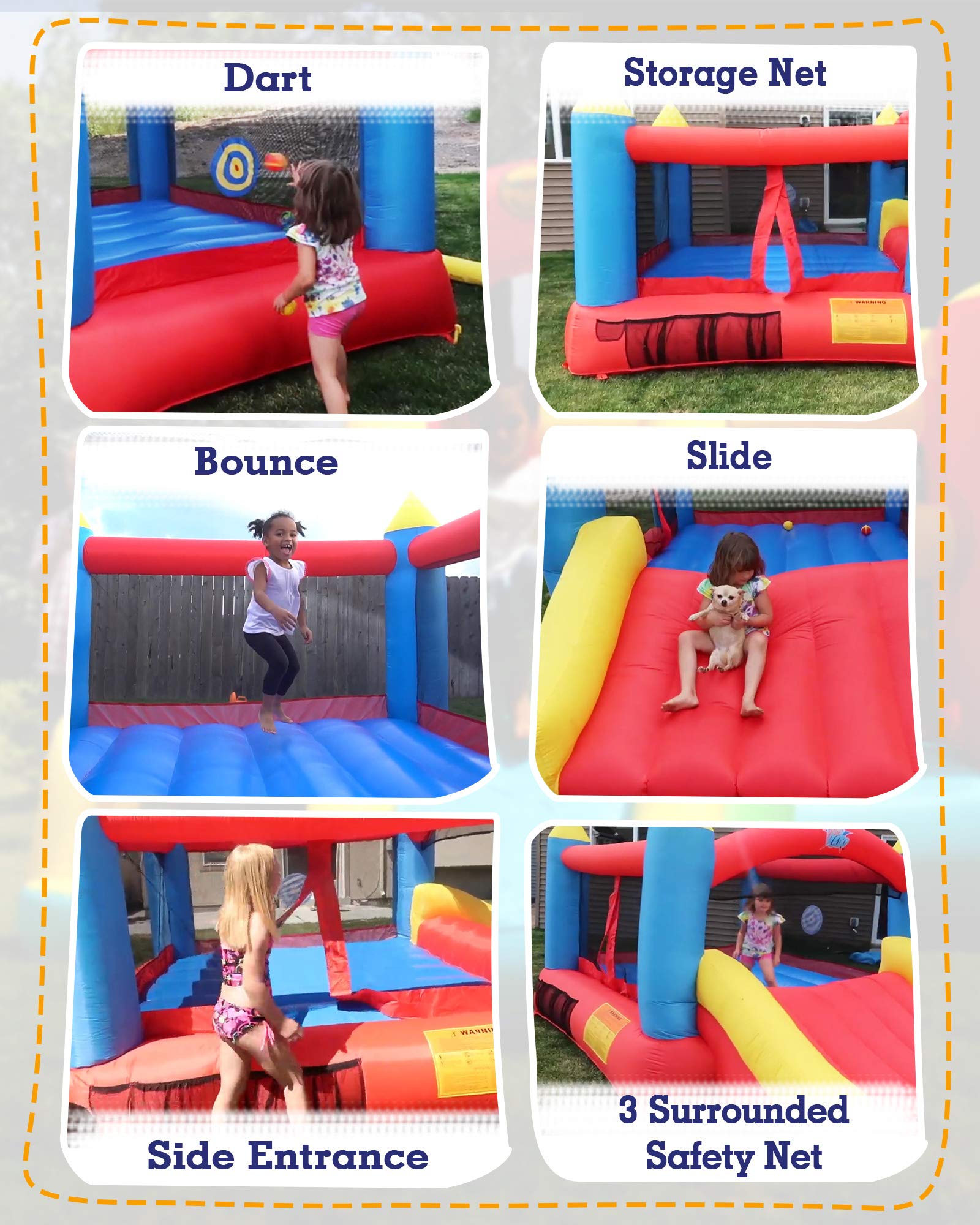 **Action Air Bounce House - Inflatable Bouncer with Air Blower, Kids Jumping Castle with Slide, Durable Extra-Thick Material for Backyard, Birthday Parties & Outdoor Play**    (Note: 