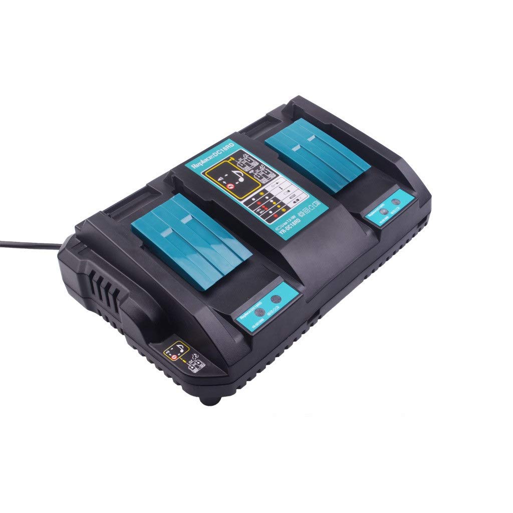 Makita DC18RD Dual Port 14.4-18V Rapid Battery Charger Replacement for BL1830 1850 Power Tool Batteries - Fast Charging for Drills, Saws & Cordless Tools in Workshops & Job Sites