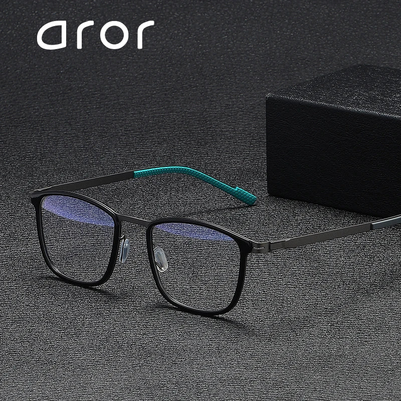 Aror Unisex Full Rim Square Acetate Titanium Eyeglasses 9601 - Lightweight Durable Frame for Men & Women - Perfect for Work, Reading & Fashion Accessory