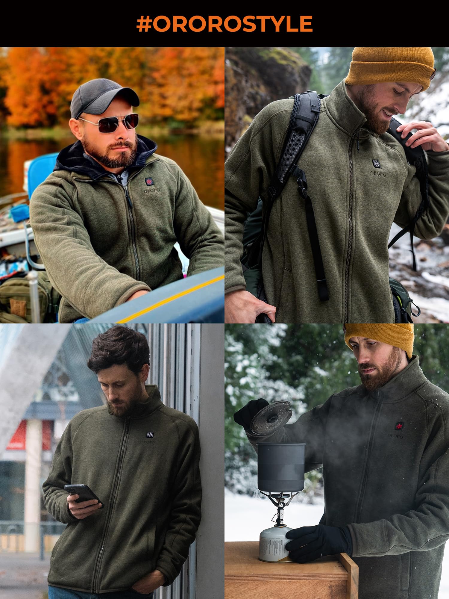 ORORO Men’s Heated Fleece Jacket with Rechargeable Battery - Winter Electric Warming Jacket for Outdoor Activities (Charger Not Included) | Perfect for Camping, Hiking & Cold Weather Commutes