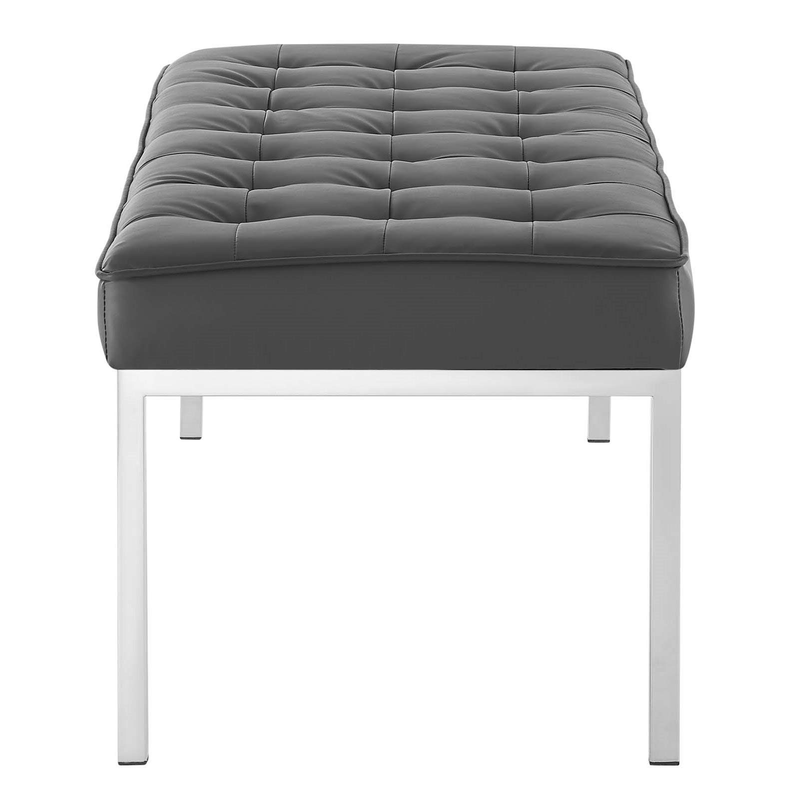 Modern Accent Chair Bench for Living Room - Faux Leather Upholstery with Metal Steel Frame in Grey/Silver - Perfect for Lounge, Reading Nook or Bedroom Seating