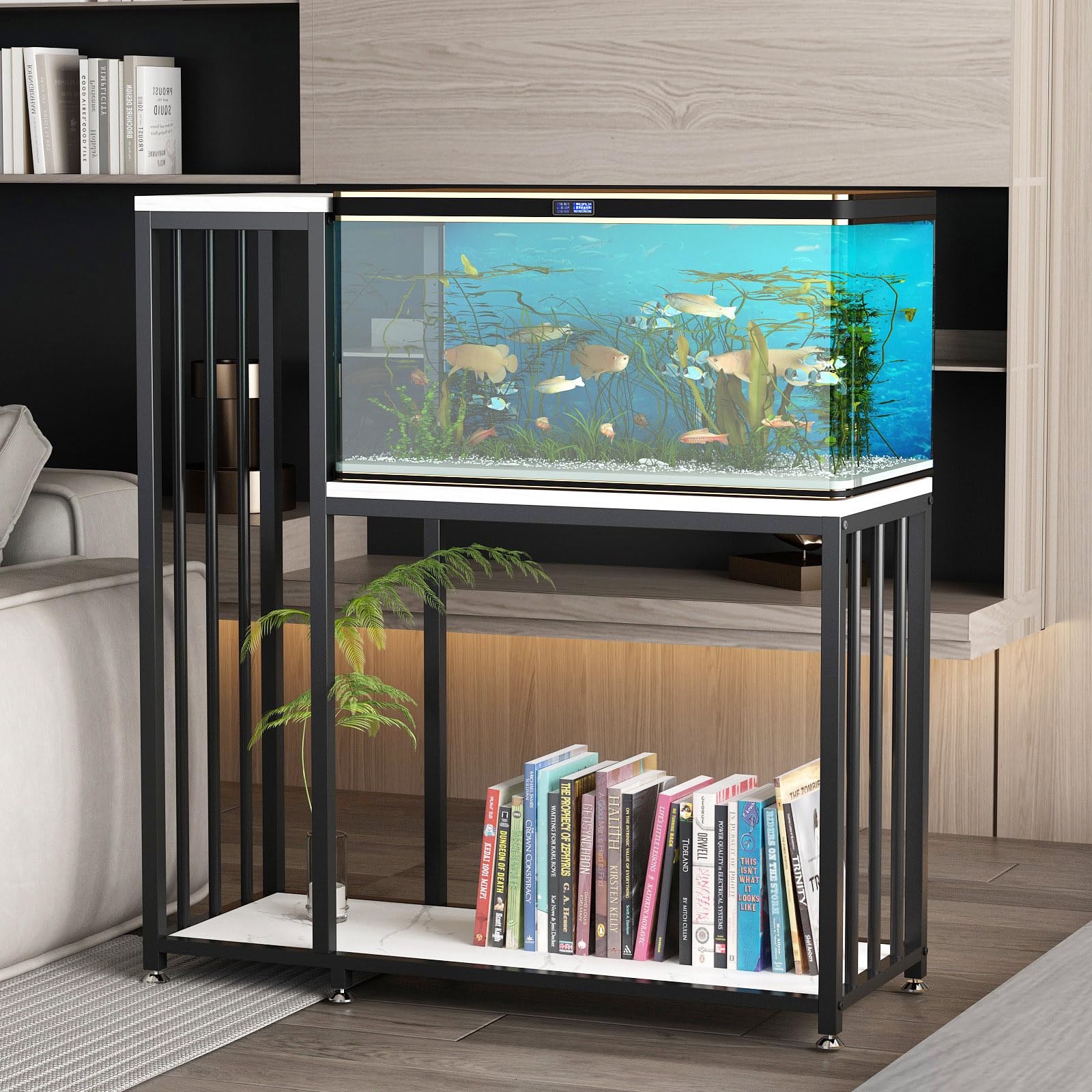 29 Gallon Heavy Duty Metal Aquarium Stand with Storage Shelves - Fish Tank & Reptile Terrarium Stand for Home or Office Use (Black) | Perfect for Organizing Fish Supplies, Turtle Habitats & Home Decor