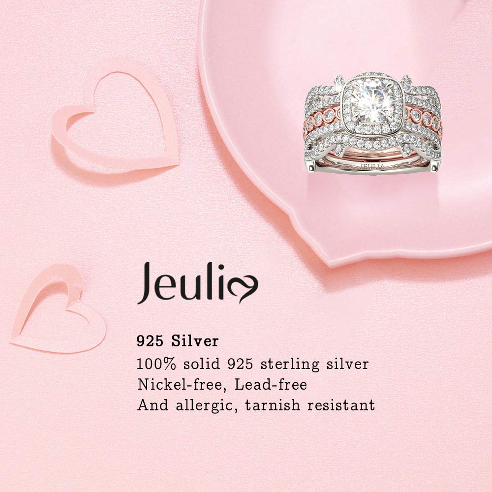 Jeulia Two Tone Interchangeable Rings - Rose Gold Plated & Sterling Silver Halo Round Cut Twisted Bridal Set for Engagement, Wedding & Anniversary - Perfect for Proposals, Bridal Jewelry & Romantic Gifts
