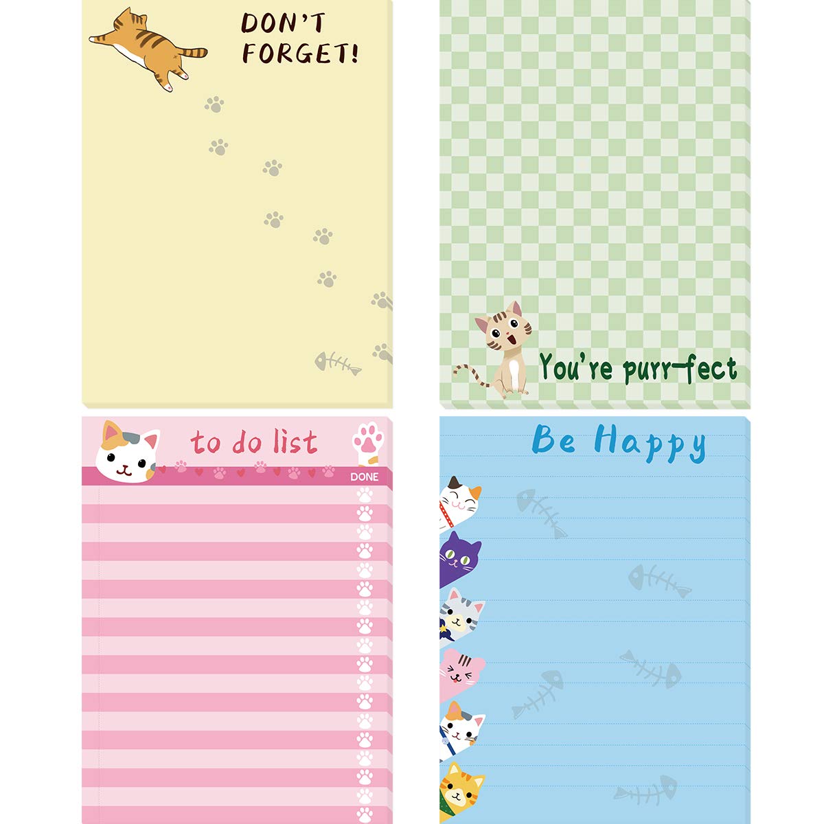 4 Pack Cute Cat Memo Pads - Adorable Animal Shaped Sticky Notes for Office, Home & School - Perfect Gift Idea & To-Do List Notepad for Students, Teachers & Pet Lovers (Ideal for Reminders, Grocery Lists & Work Tasks)