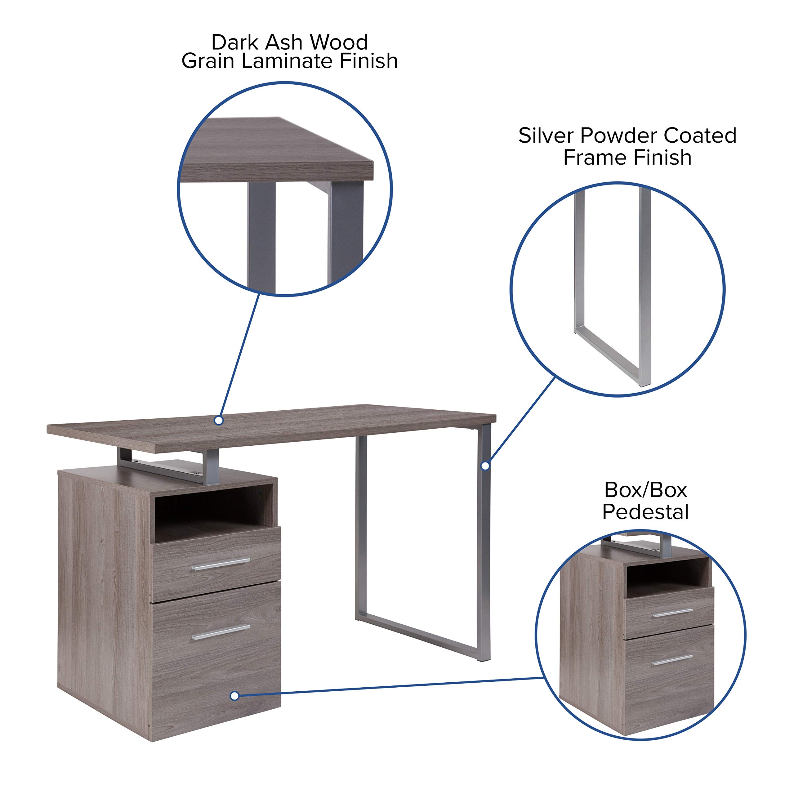 EMMA + OLIVER Light Ash Wood Grain Finish Computer Desk with Two Drawers - Modern Home Office Desk for Work & Study, Compact Writing Desk for Small Spaces