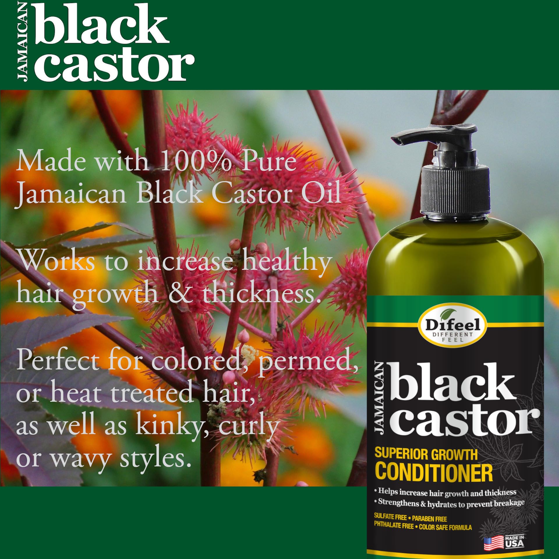 Difeel Jamaican Black Castor Oil Shampoo & Conditioner Set for Hair Growth - Sulfate Free, Paraben Free, 33.8oz Each - Gift Box for Dry, Damaged, Thinning & Frizzy Hair - Perfect for Daily Hair Care & Scalp Nourishment