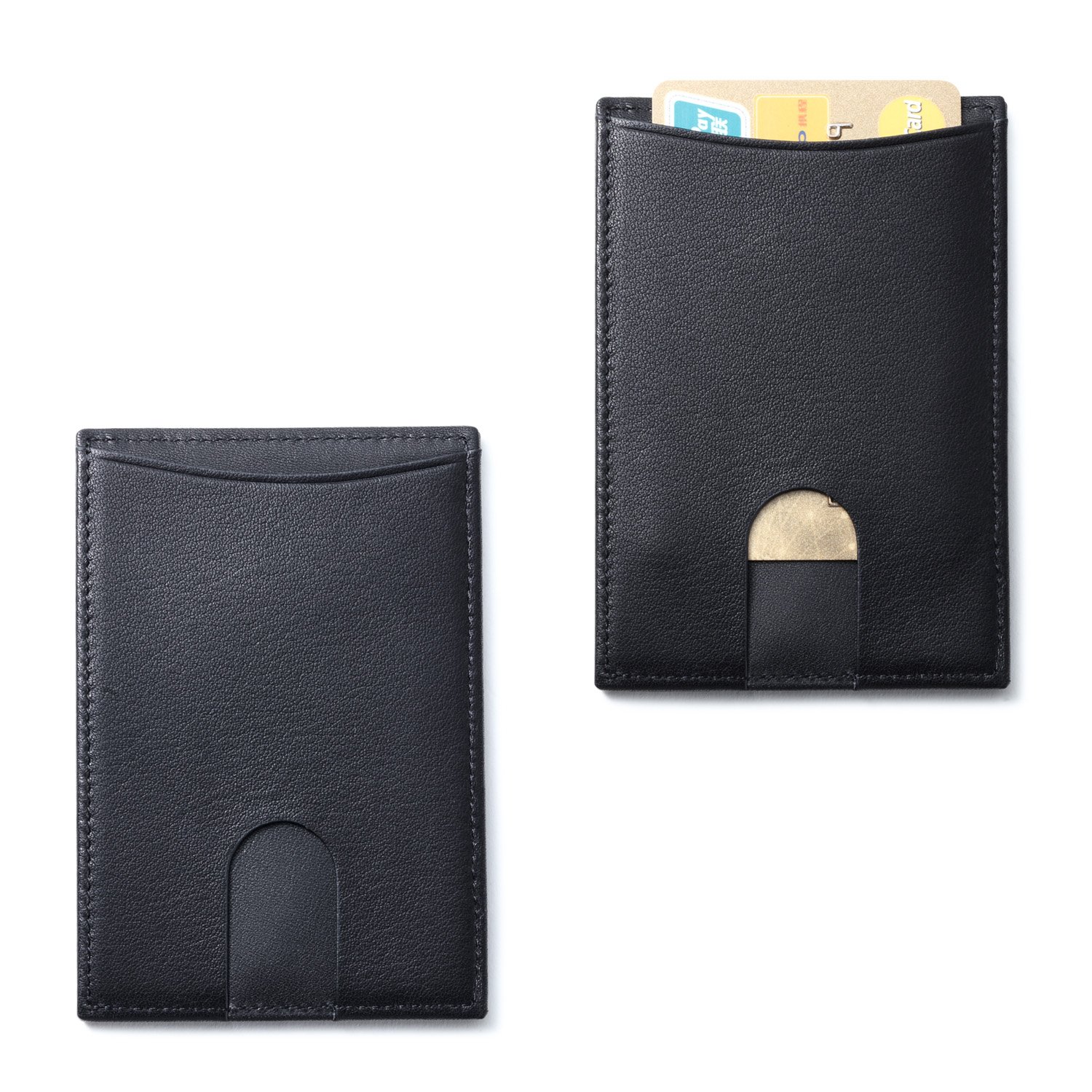 Slim Leather Card Holder for Men & Women - RFID Blocking Thin ID Credit Card Wallet (Black) | Perfect for Travel, Business & Everyday Use