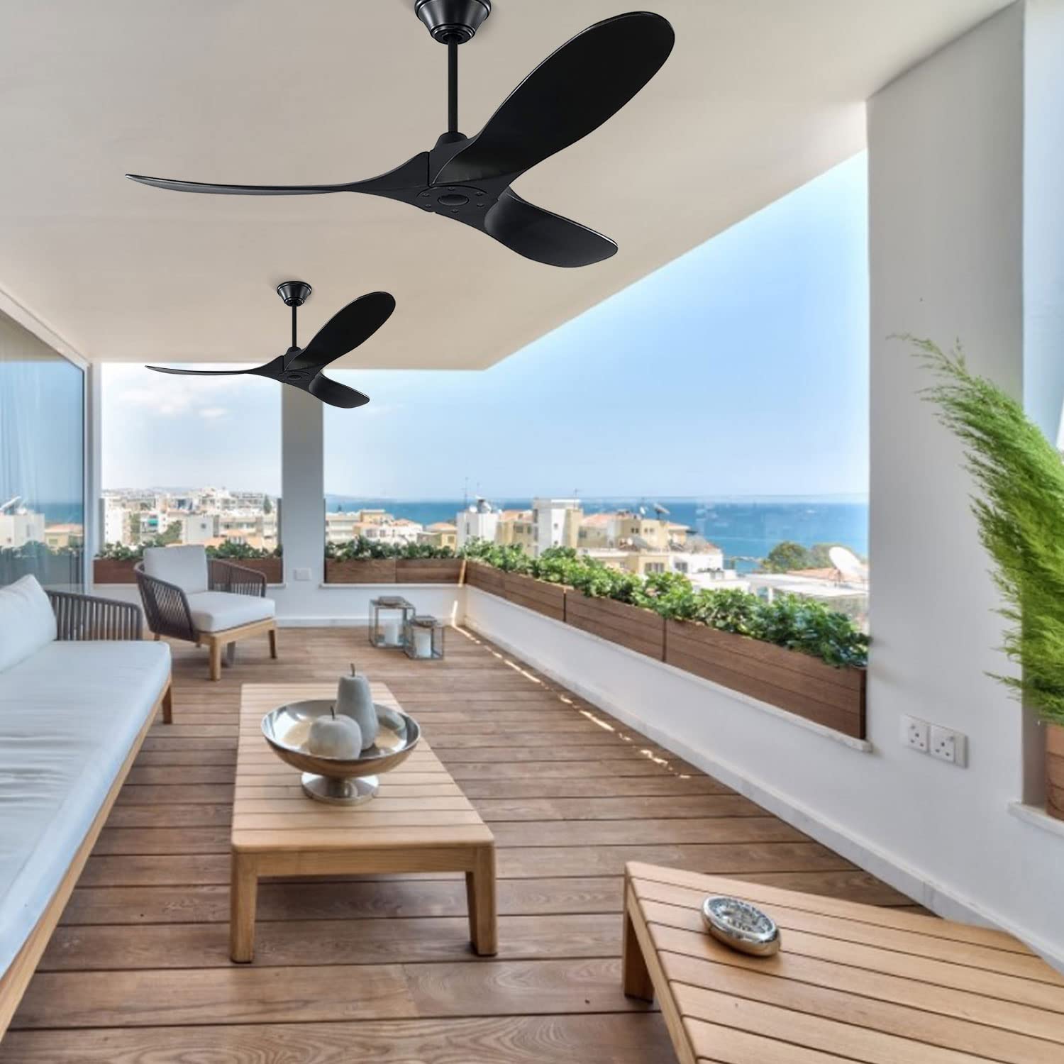 60 Inch Black Ceiling Fan with Remote Control - 3 Blade Outdoor Ceiling Fan, No Light, 6 Speed Reversible DC Motor - Perfect for Patio, Living Room, Bedroom, Farmhouse & More - Durable Weatherproof Design for Indoor/Outdoor Use