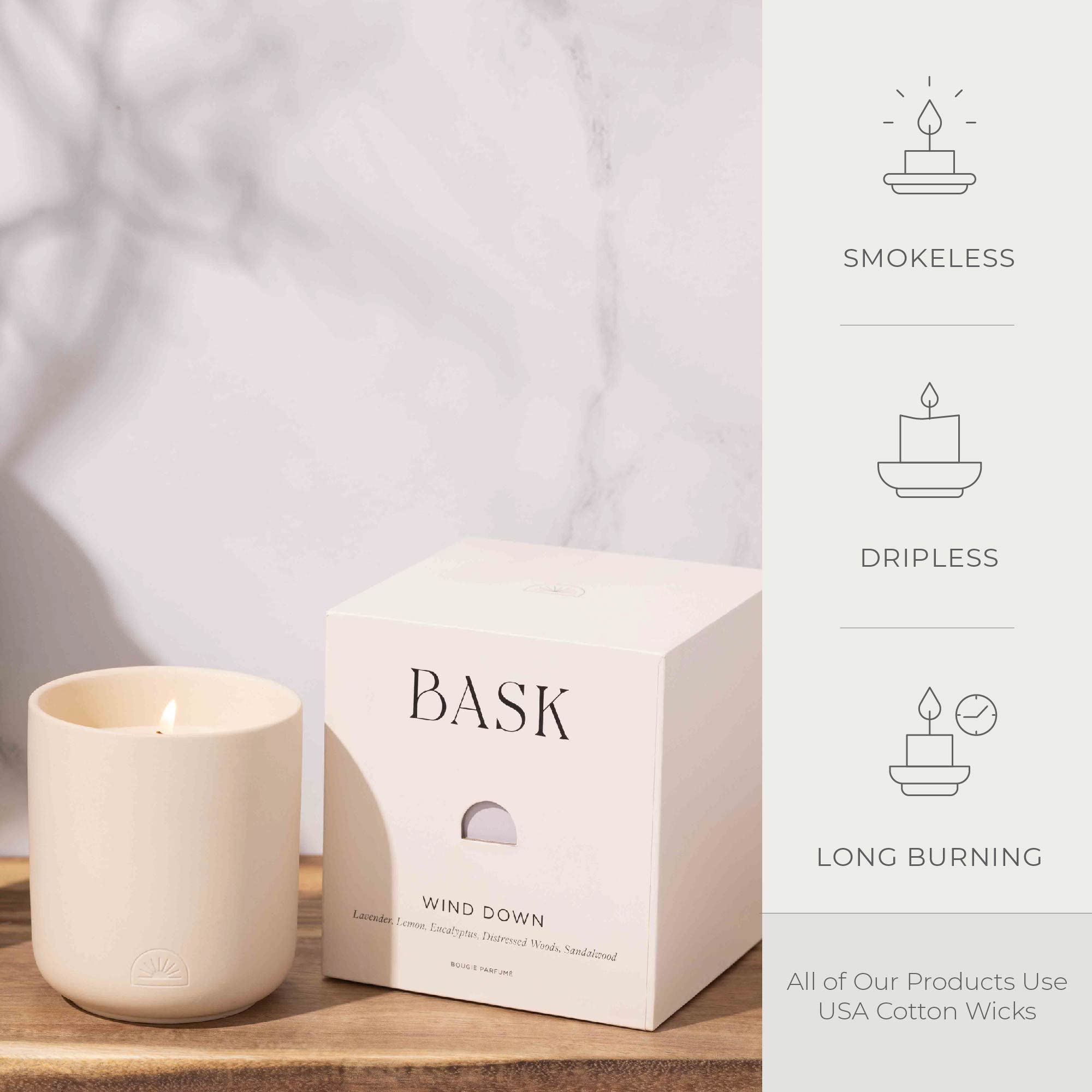 BASK Relaxing Scented Candles for Home - Winter Aromatherapy Candles with Wind Down Fragrance - Perfect Gift for Women & Men - Create Cozy Atmosphere for Bedroom, Bath & Meditation