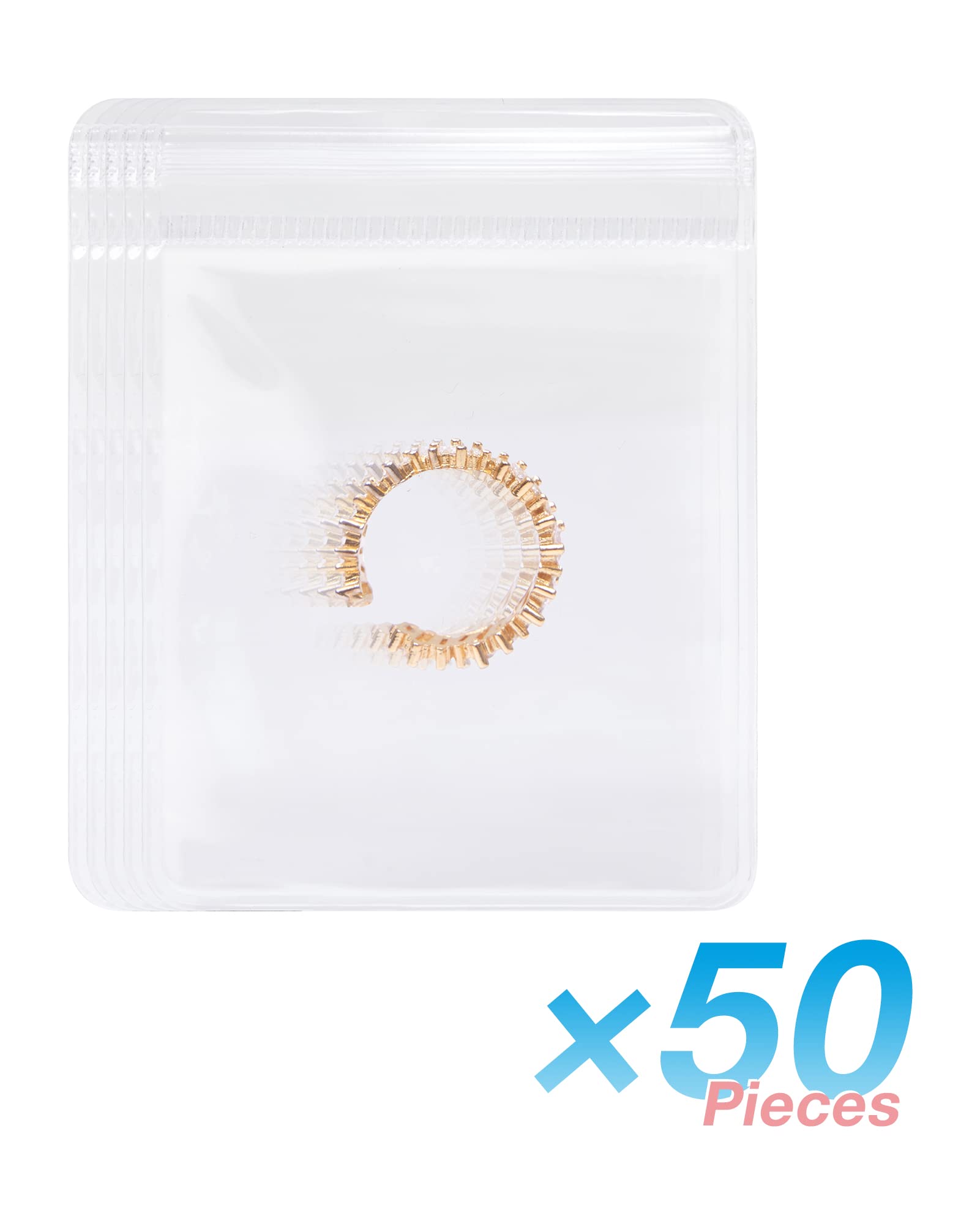 BAGSMART 50-Pack 2x3 Inch Small Clear Ziplock Jewelry Bags - PVC Earring Storage Pouches, Transparent Plastic Organizer for Rings, Necklaces & Bracelets - Perfect for Jewelry Display, Travel & Craft Organization (Hanging Bag Not Included)