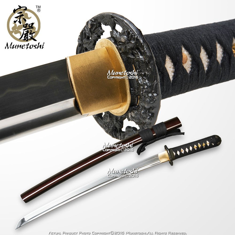Handmade Lion Dog Wakizashi Sword - Differential Hardened 1060 Spring Steel, Functional Samurai Katana with Sharp Blade & Bohi Groove - Perfect for Martial Arts Training, Cosplay, and Collectors