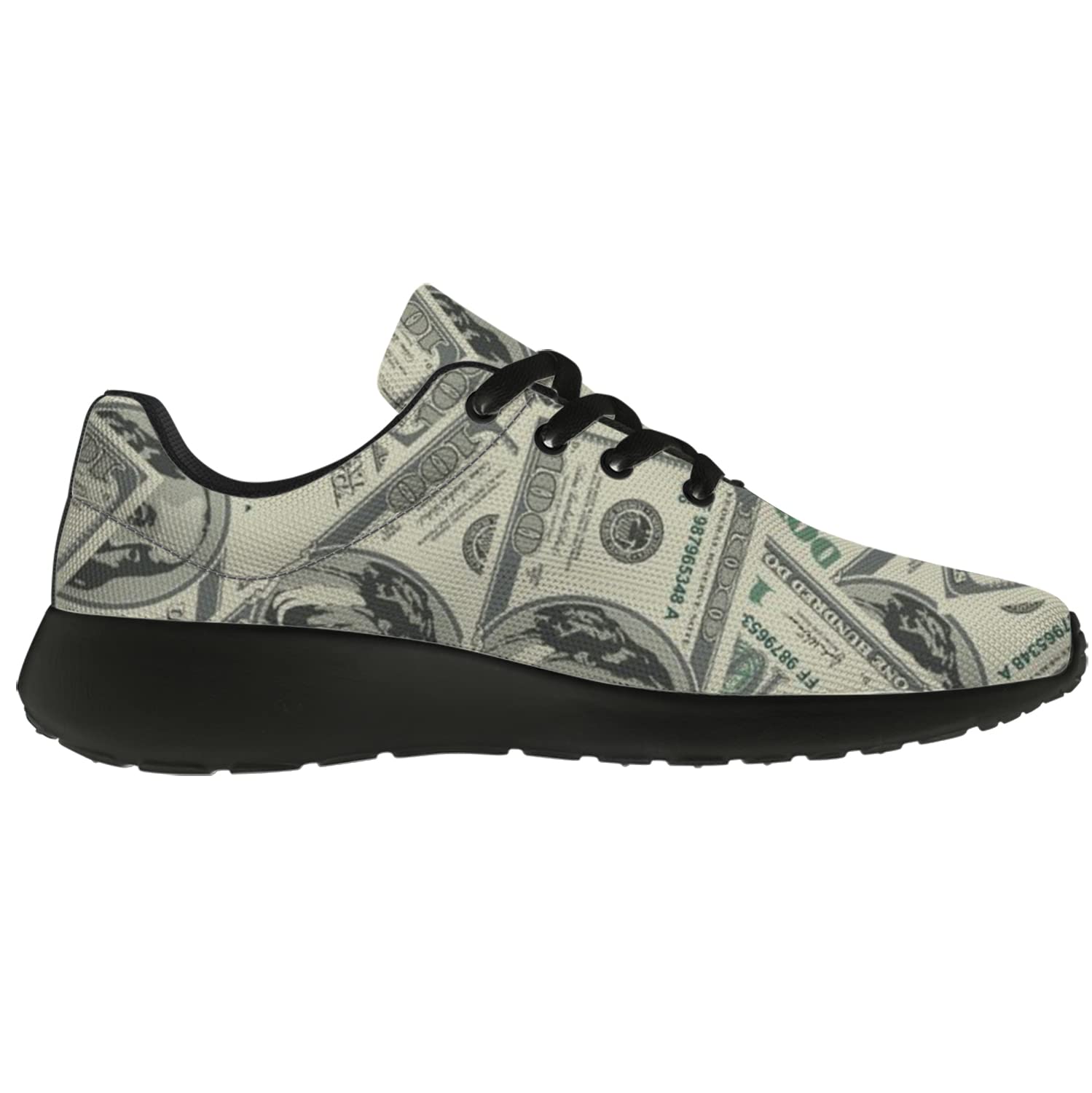 100 Dollar Bill Print Running Shoes for Men & Women - Light Green US Size 9 Women/7.5 Men - Comfortable Tennis Walking Sneakers with Money Design - Perfect Gift for Cash Lovers & Unique Fashion Statement
