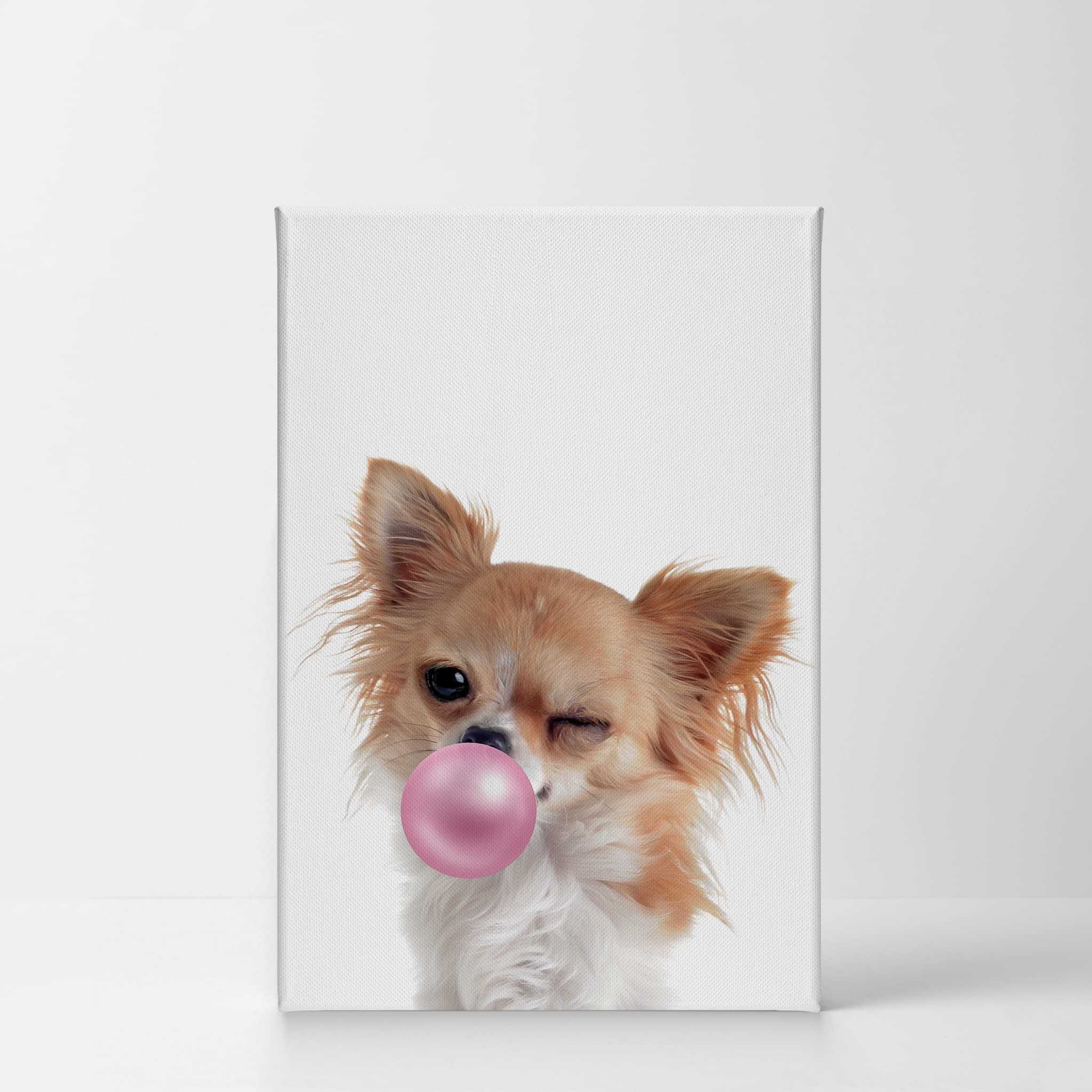 Chihuahua Dog Chewing Pink Bubble Gum Canvas Wall Art Print - Pet Lover Gift, Animal Pop Art Decor for Office, Living Room, Bedroom & Nursery (28x19 Inches) - Perfect for Dog Enthusiasts, Home Decor & Unique Gift Ideas