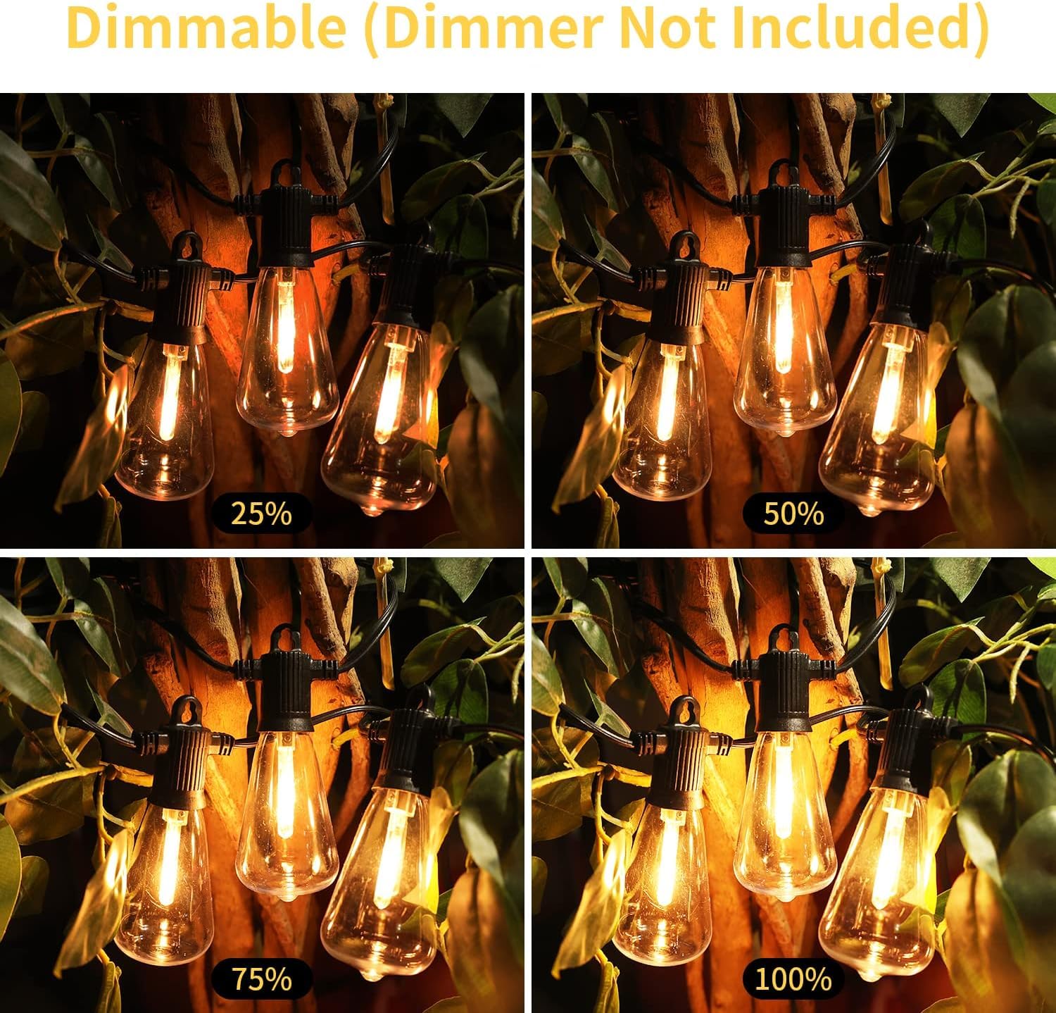 ZOTOYI 25FT Outdoor String Lights - Waterproof IP65 Patio Lights with 13 Shatterproof ST38 LED Bulbs (Includes 1 Spare), Dimmable Hanging Lights for Bistro, Backyard, Cafe, Garden - 2700K Warm White | Perfect for Outdoor Dining, Wedding Decor & Party Lighting