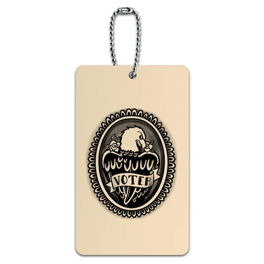 Patriotic Eagle & Rose Tattoo Design Luggage Tag - Durable Suitcase ID Tag for Travel Bags - Perfect for Carry-Ons, Checked Luggage & Passport Holders (Airport Travel Gift Idea)