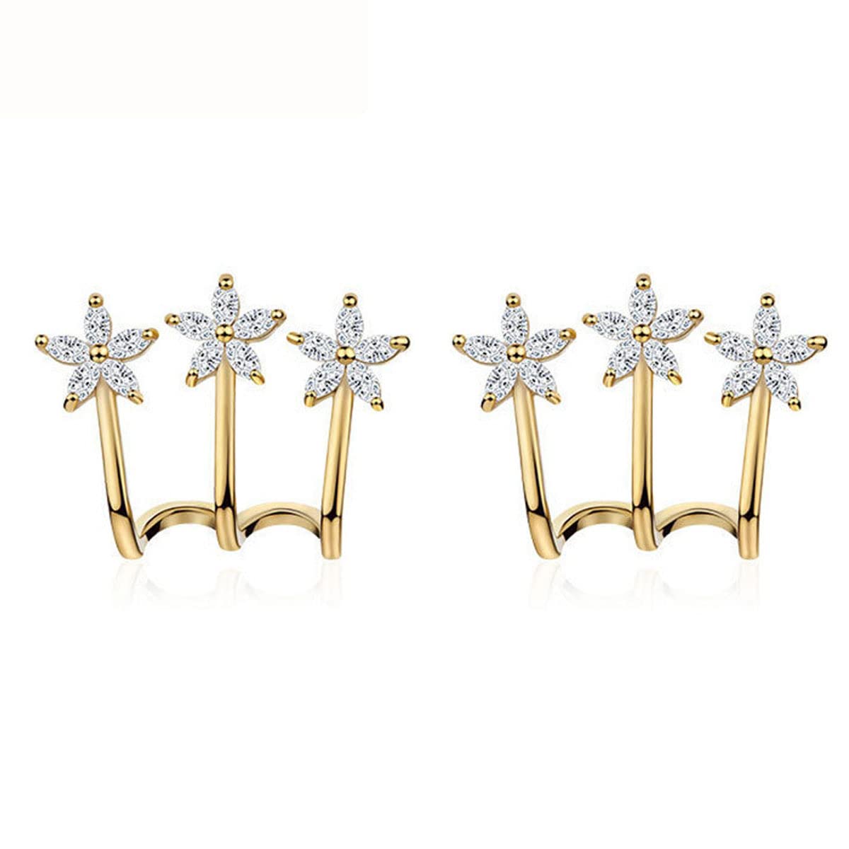 CZ Huggie Illleusion Earrings for Women - Triple Claw Stud Wrap Cuff Earrings | Minimalist Nylry Needle Jewelry Gifts for Women & Girls | Perfect for Parties, Date Nights & Everyday Wear