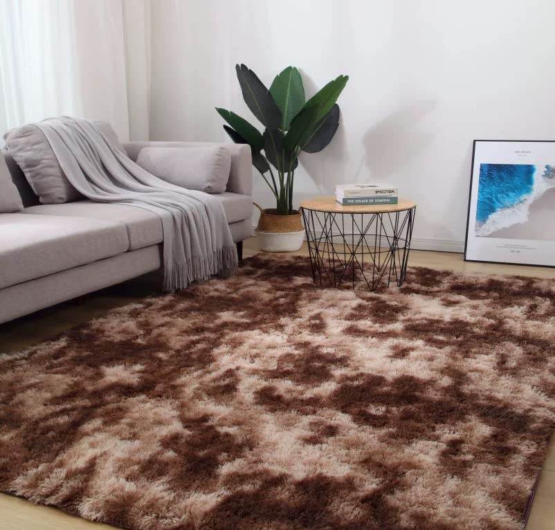 5x8 Brown Fluffy Modern Area Rugs - Soft Indoor Carpet for Living Room, Bedroom & Bathroom Decor - Cozy Home Accent for Comfortable Flooring
