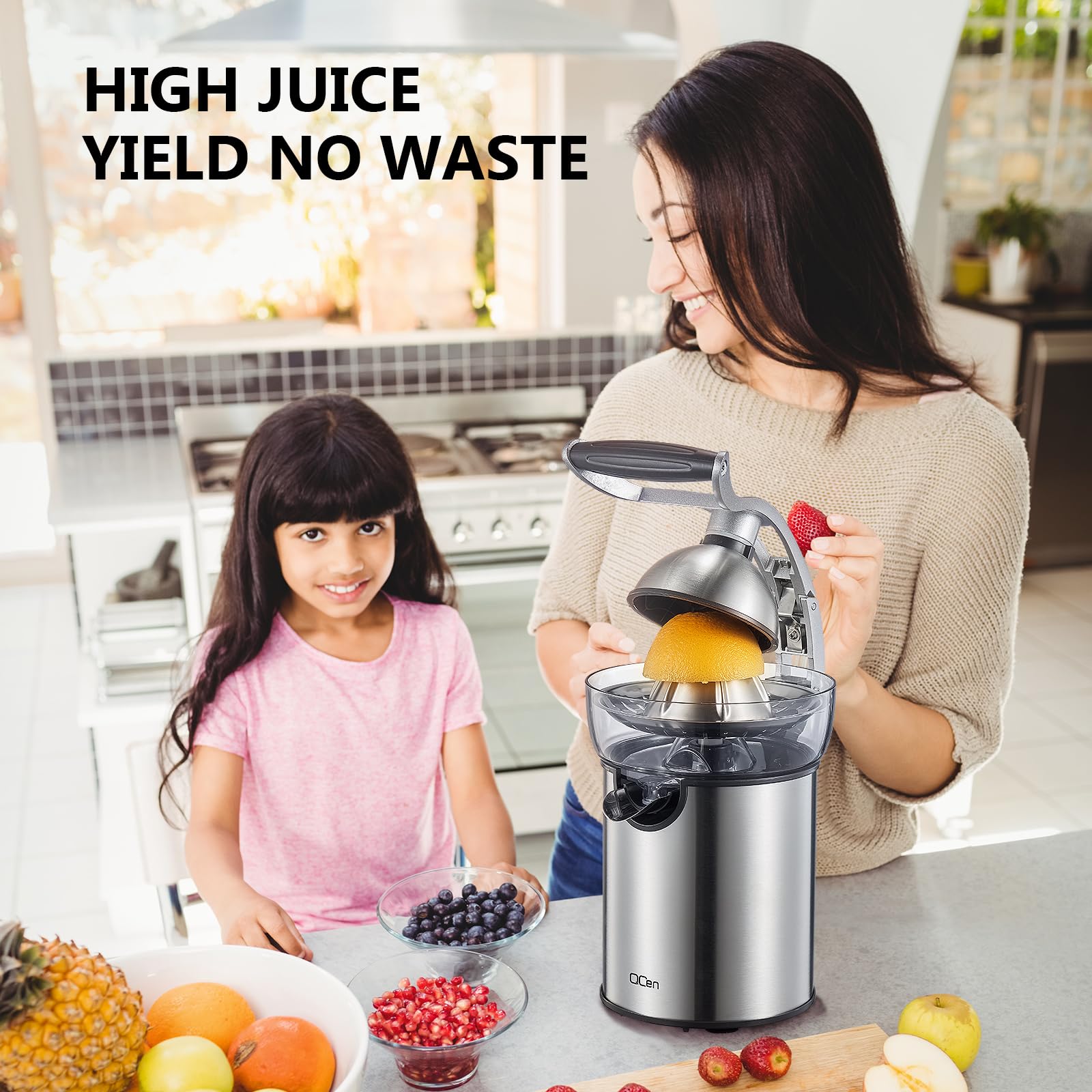 Qcen 500W High-Power Electric Juicer Machine - Black Citrus Juicer Squeezer Bundle for Fresh Orange, Lemon & Grapefruit Juice - Perfect for Home, Restaurant & Healthy Breakfast