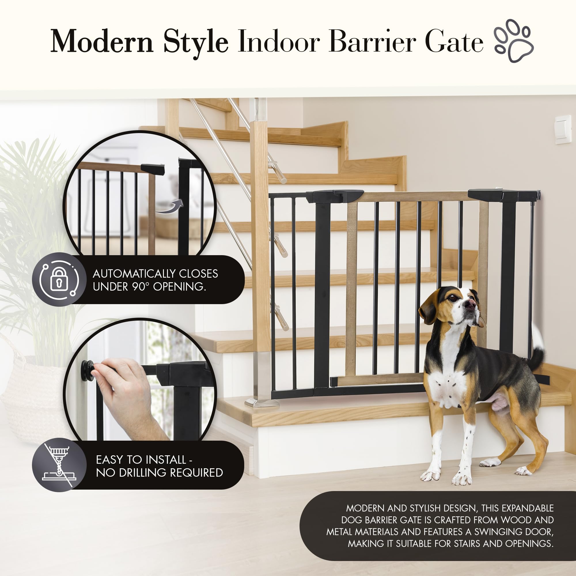 NMN Designs Logan Wooden Dog Gate - Expandable 29.5
