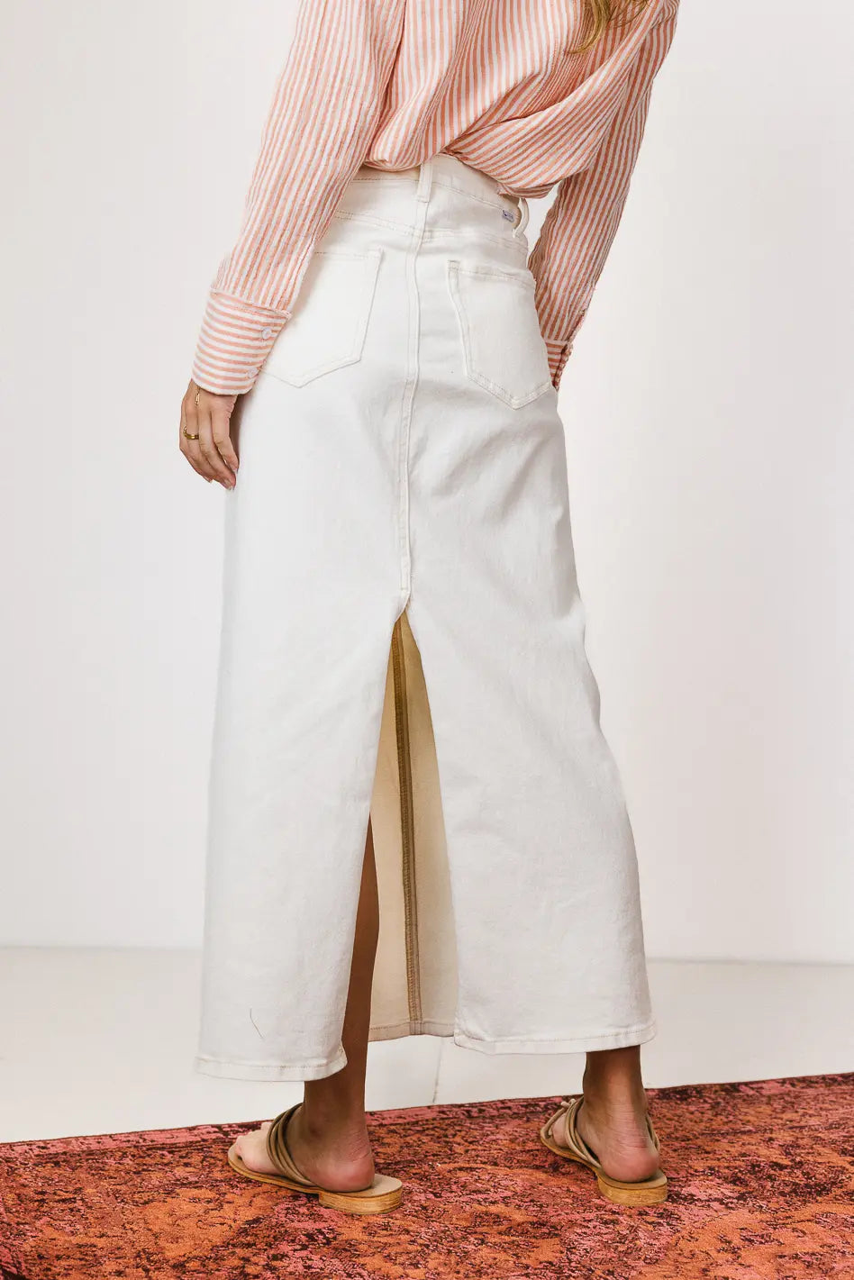 Harley Denim Midi Skirt Women's Vintage Washed Cream A-Line Denim Skirt - Perfect for Casual Outings, Date Nights & Spring Summer Fashion