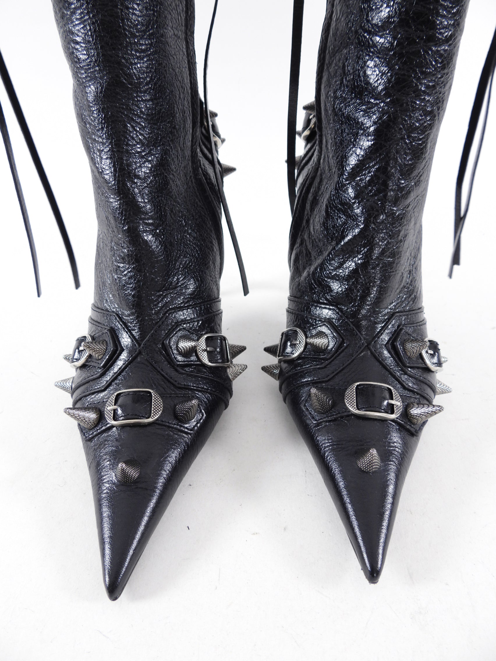 Balenciaga Black Leather Tall Spike Stud Cagole Boots Size 38 - Stylish Punk Rock Ankle Boots for Women, Perfect for Night Out, Concerts and Edgy Street Fashion