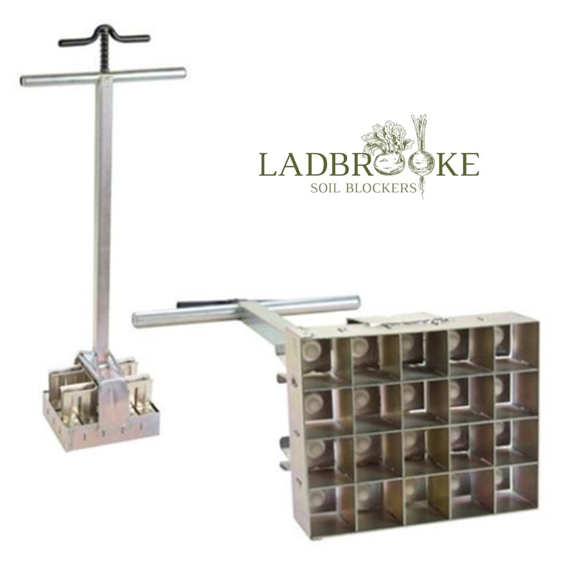 Ladbrooke Authentic Soil Block Maker - 20 Block Commercial Grade with Long Handle - Made in England - Perfect for Organic Gardening, Seed Starting & Greenhouse Use