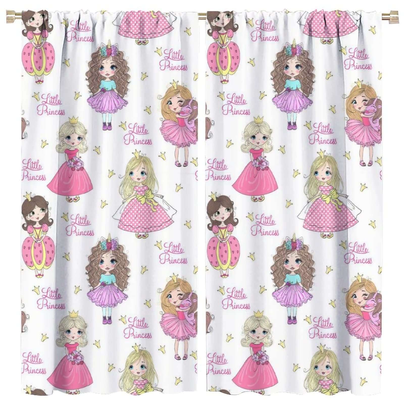 Cute Unicorn Cartoon Curtains for Girls - Princess Themed Kids Room Decor, 2 Panel Set 42x45 Inches - Perfect for Bedroom, Nursery & Playroom Decorations