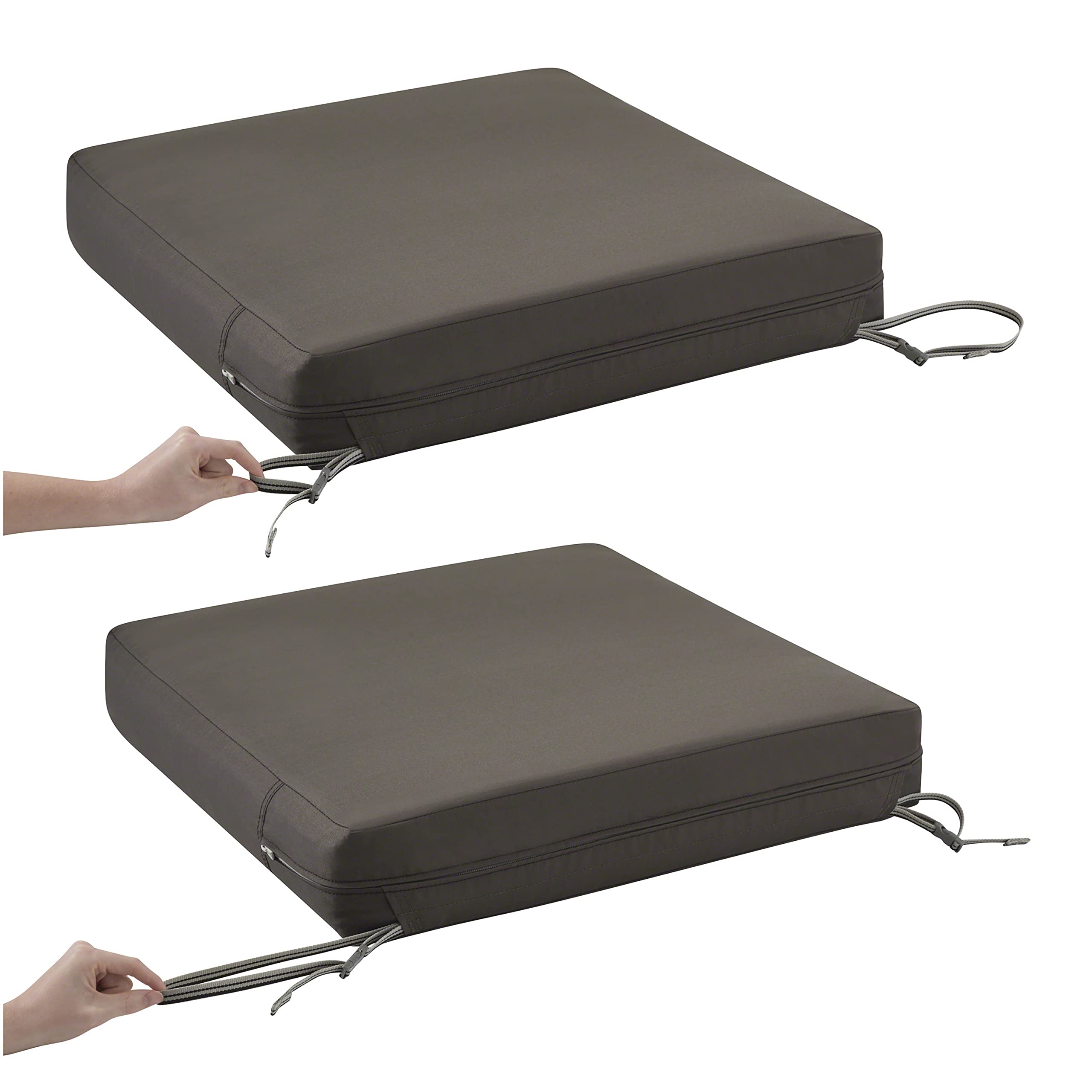 Classic Accessories Ravenna Water-Resistant 21 x 19 x 5 Inch Outdoor Patio Seat Cushion for Loveseat - Dark Taupe - Weatherproof & Comfortable for Garden, Deck, Poolside & Porch Furniture