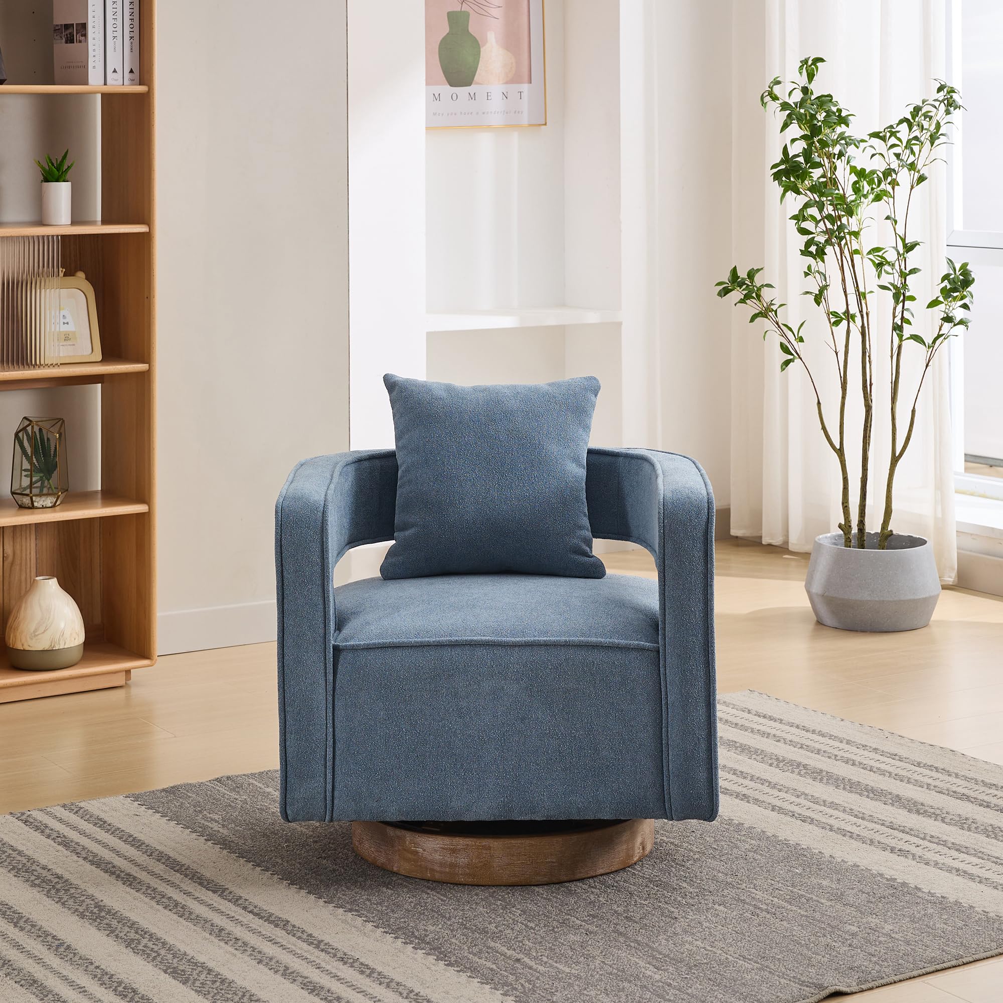 KEIKI Swivel Accent Chair - Comfortable Open Back Sofa Chair with 360° Rotation, Modern Club Armchair for Living Room, Bedroom, Nursery, Office & Hotel Lounge - Soft Blue Fabric - Perfect for Relaxing, Reading & Small Space Decor