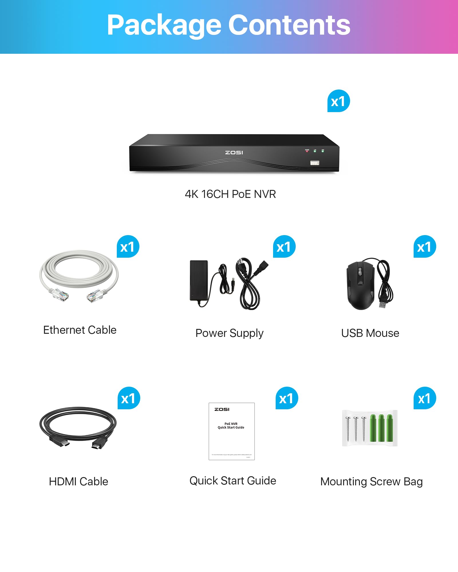 ZOSI 24 Channel 4K PoE NVR Security System with 16 Ports, 8MP Dual HDD Backup, Pre-Installed 4TB HDD for 24/7 Recording - Compatible with 4K/5MP/4MP/3MP ZOSI PoE Cameras - Ideal for Home Security, Business Surveillance & Property Monitoring